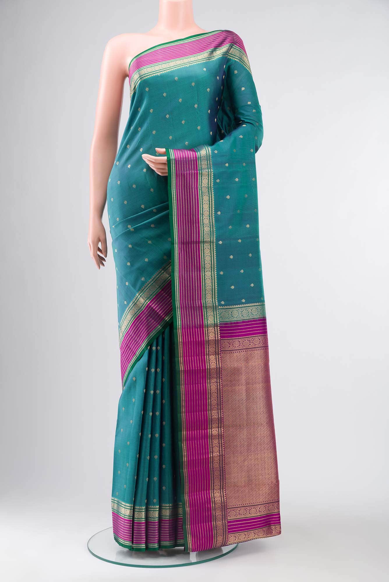 Blue with Green Dual Tone Kanchipuram Silk Saree