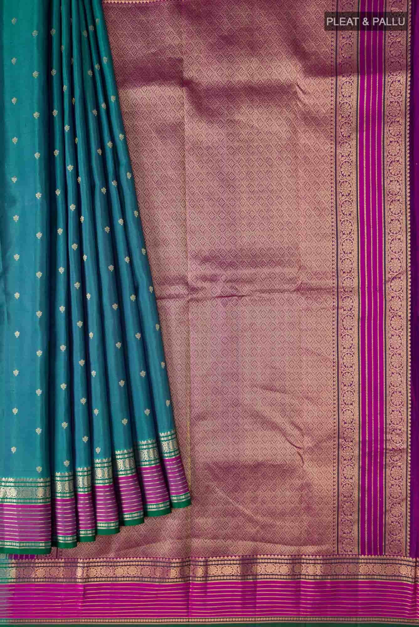 Blue with Green Dual Tone Kanchipuram Silk Saree