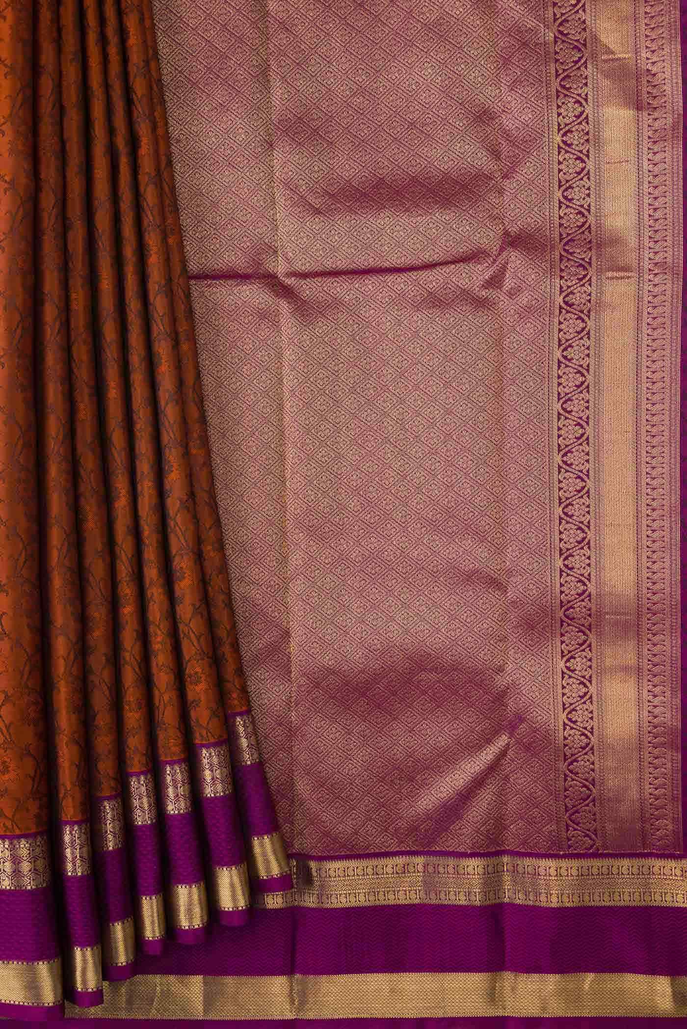 Brick Orange Dual Tone Kanchipuram Silk Saree