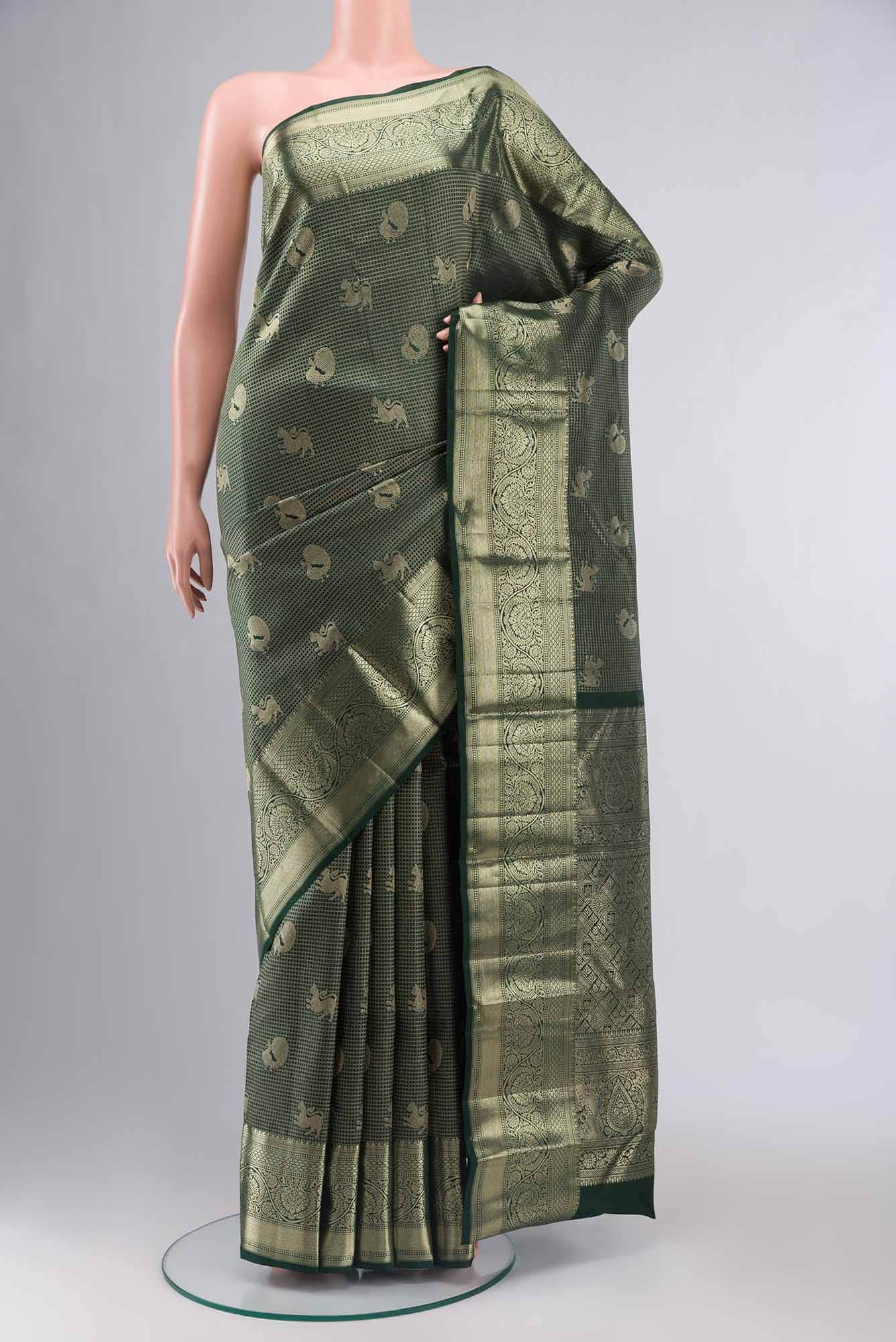 Bottle Green Kanchipuram Silk Saree