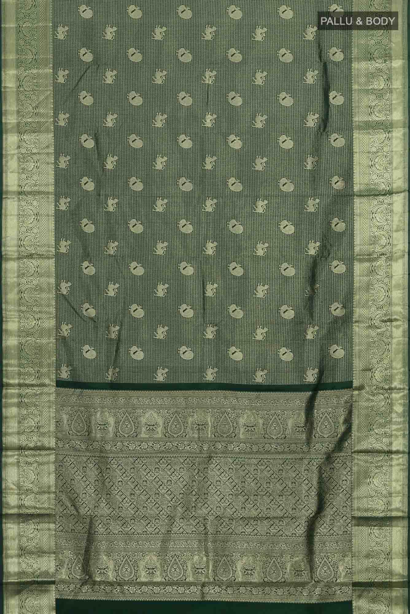 Bottle Green Kanchipuram Silk Saree