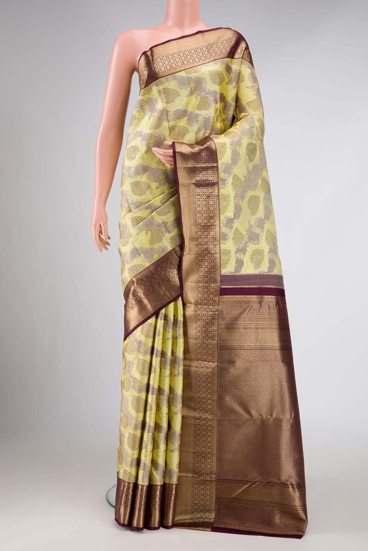 Lemon Yellow Dual Tone Kanchipuram Silk Saree