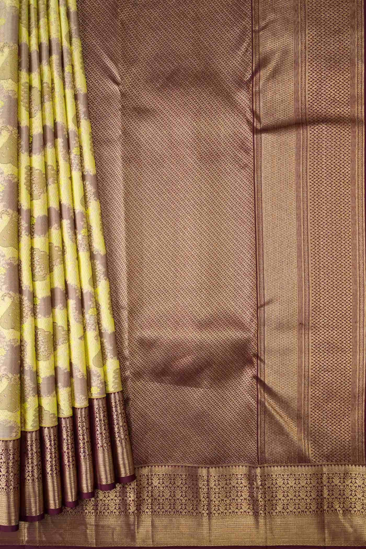Lemon Yellow Dual Tone Kanchipuram Silk Saree