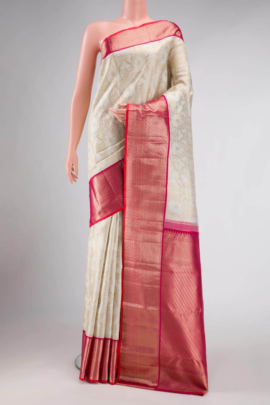 Off White Kanchipuram Silk Saree