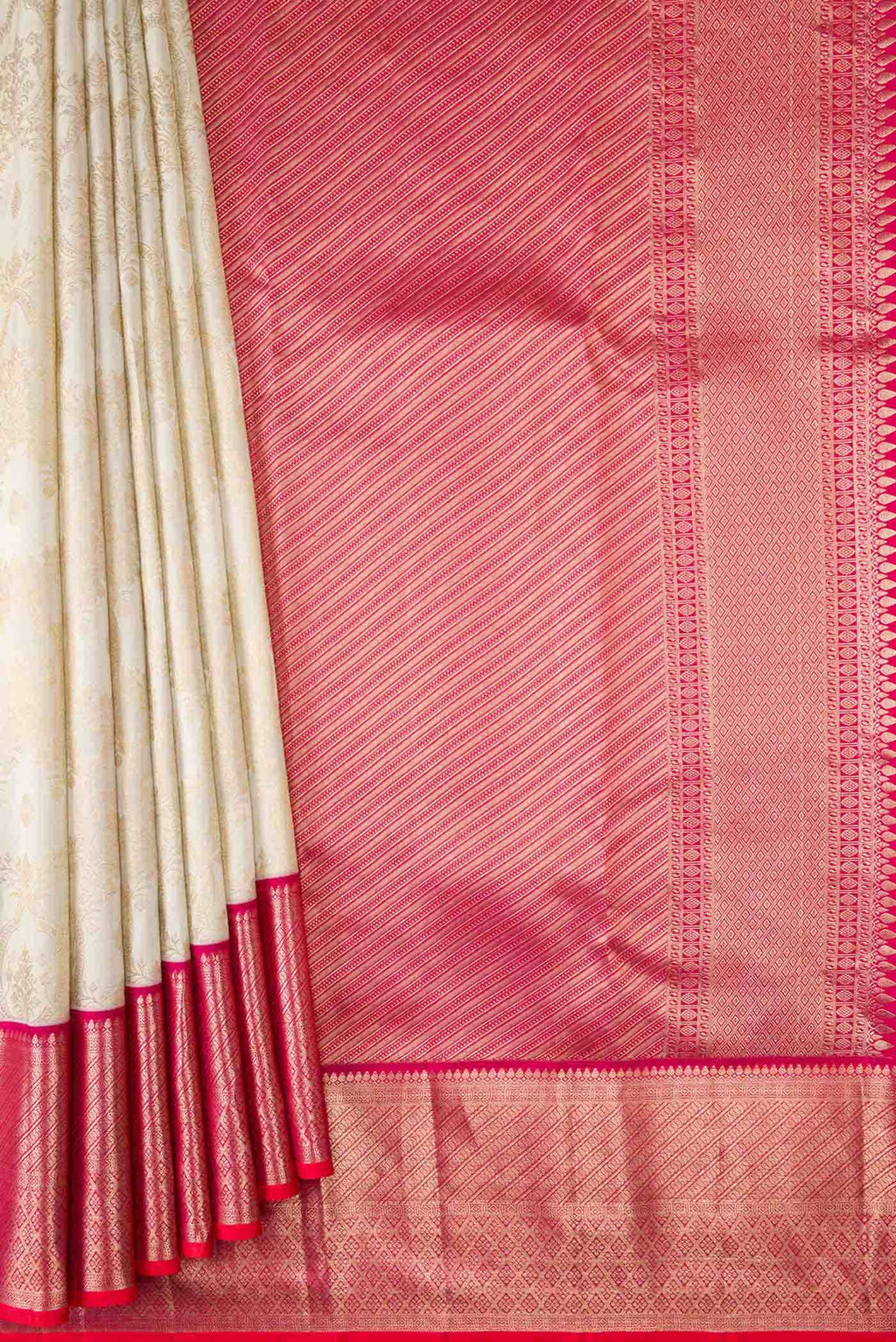 Off White Kanchipuram Silk Saree