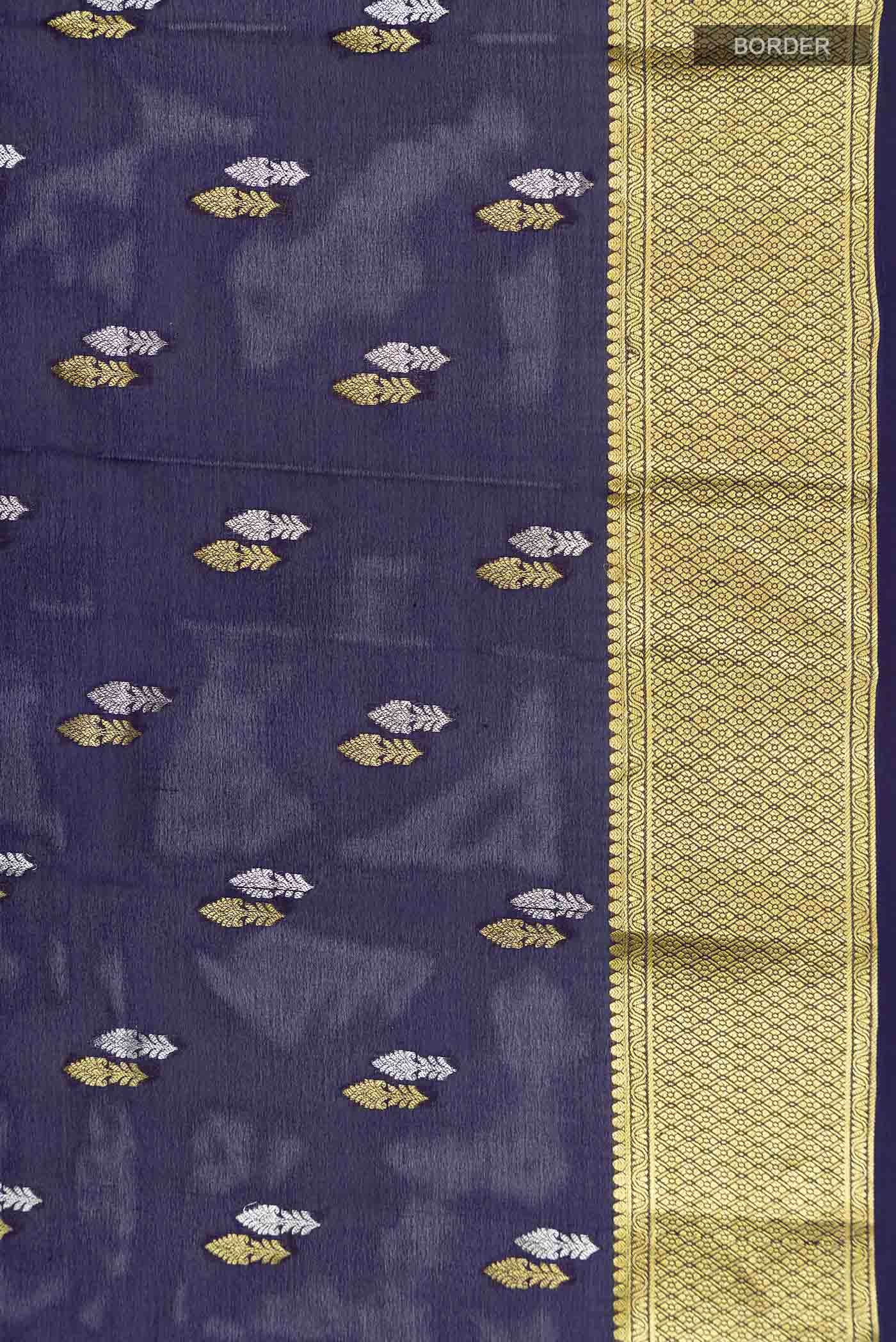 Navy Blue Mysore Crepe Saree