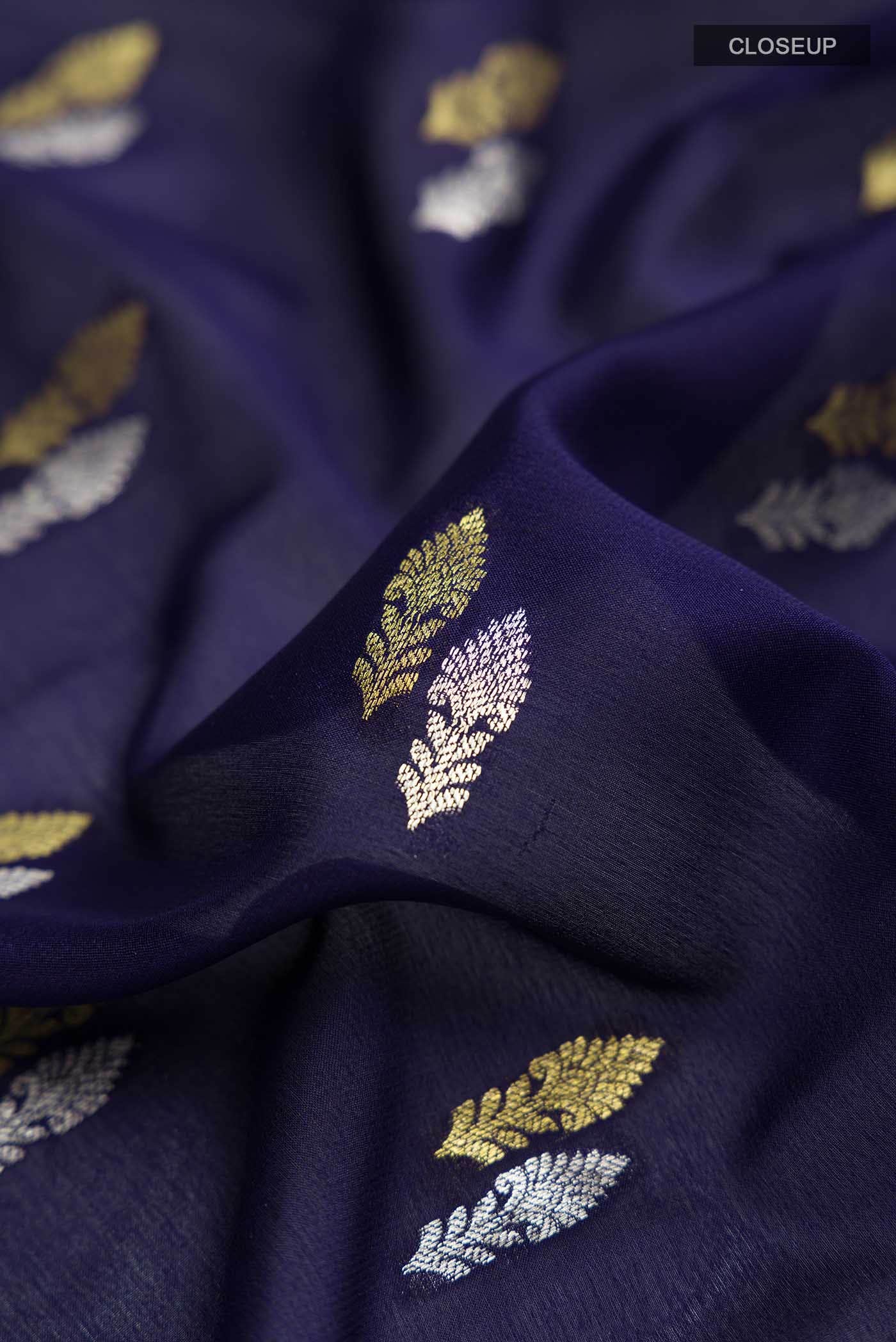 Navy Blue Mysore Crepe Saree