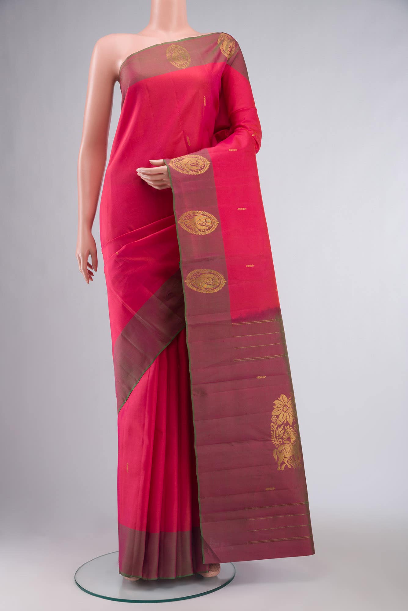 Pink with Orange Dual Tone Kanchipuram Silk Saree