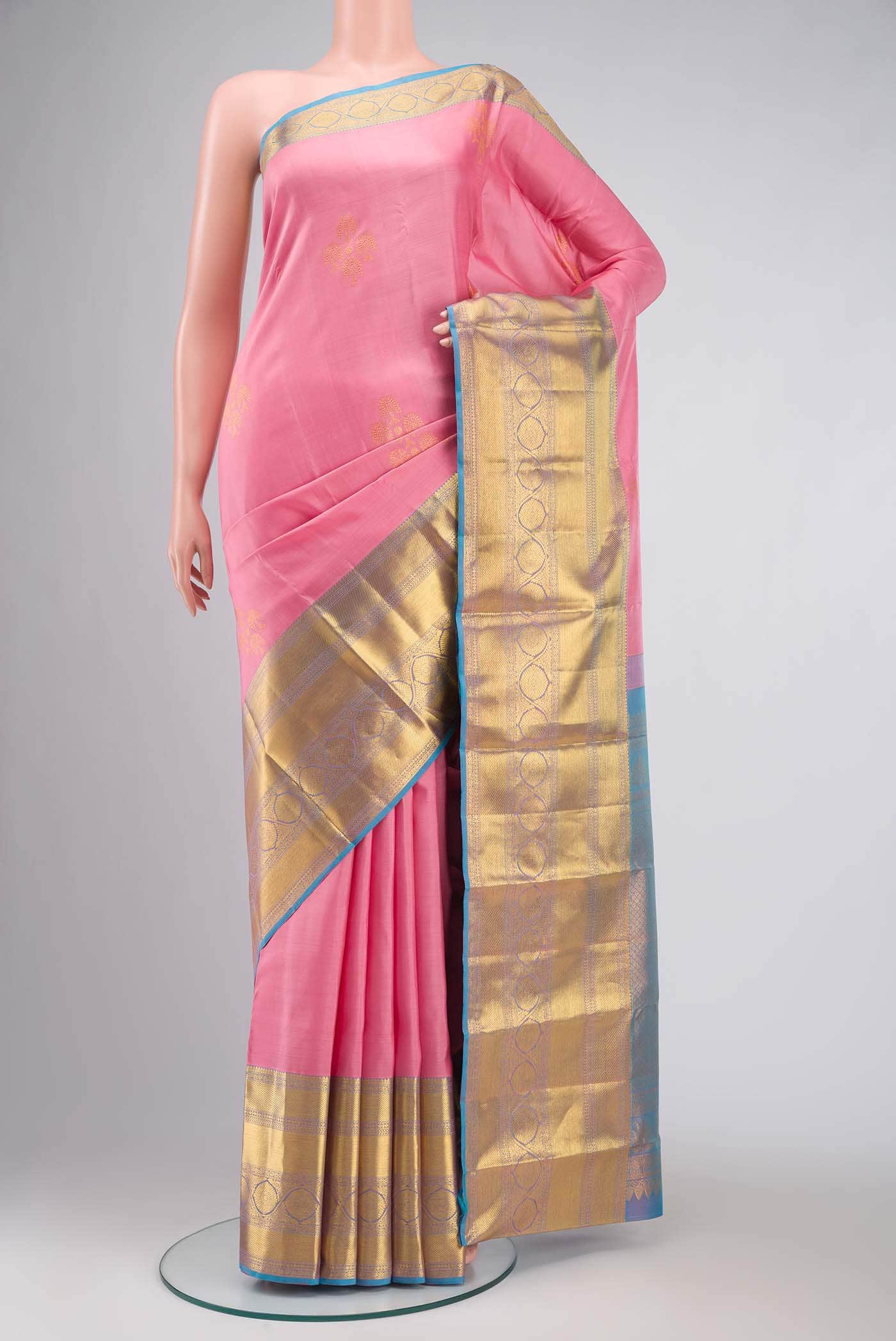Rose pink Kanchipuram Silk Saree