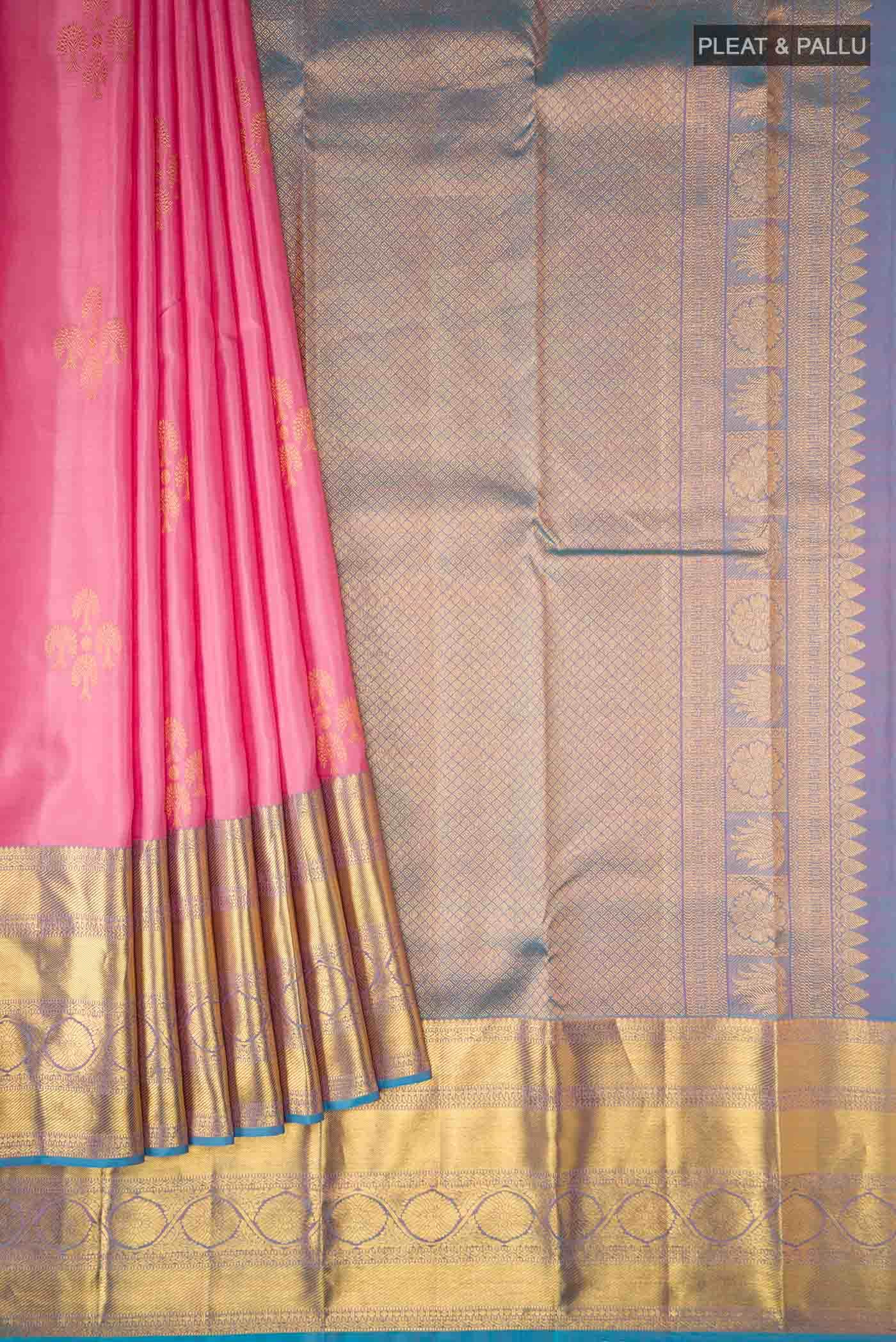 Rose pink Kanchipuram Silk Saree