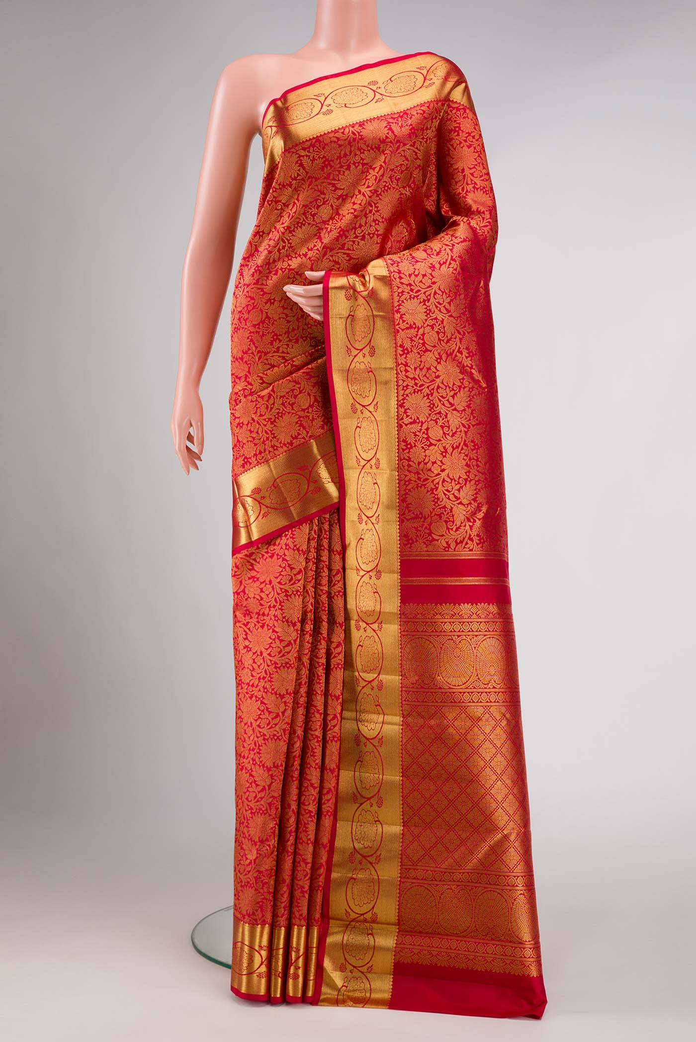Pure Silk Pure Zari Imperial Red Dual Tone Kanchipuram Saree
