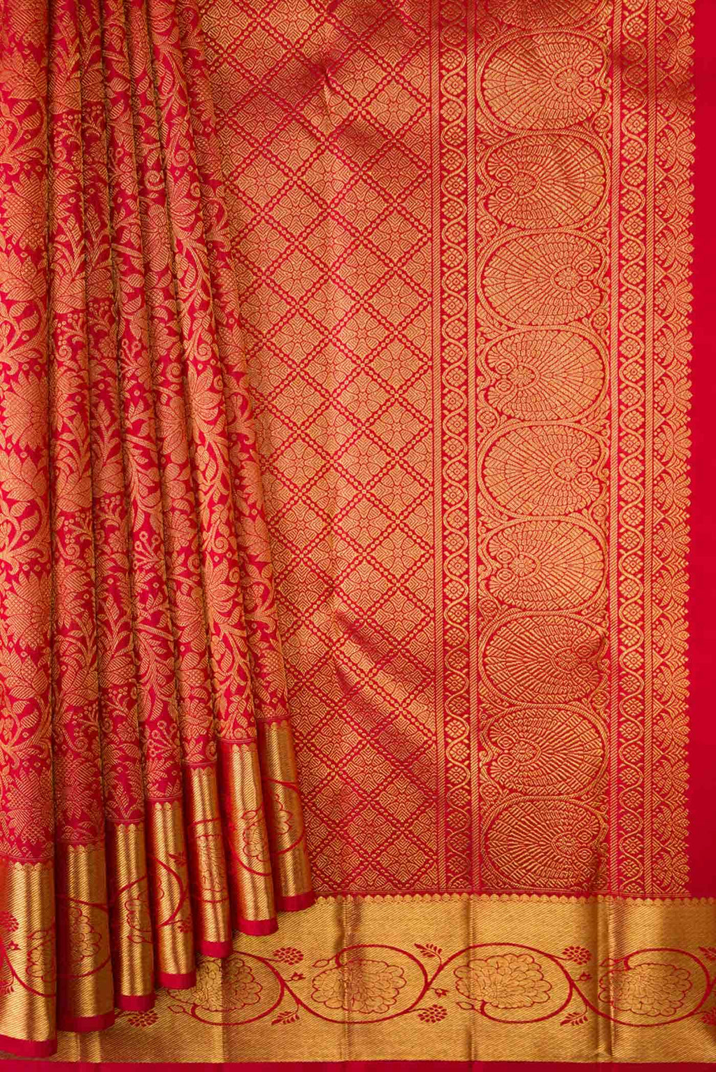 Pure Silk Pure Zari Imperial Red Dual Tone Kanchipuram Saree