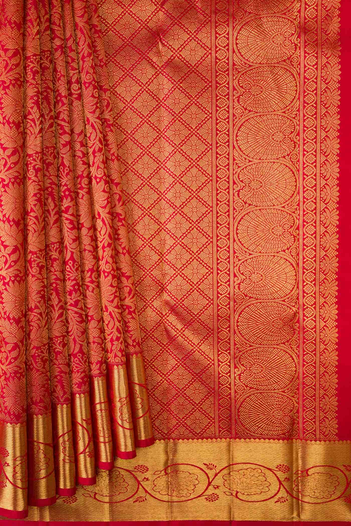 Pure Silk Pure Zari Imperial Red Dual Tone Kanchipuram Saree