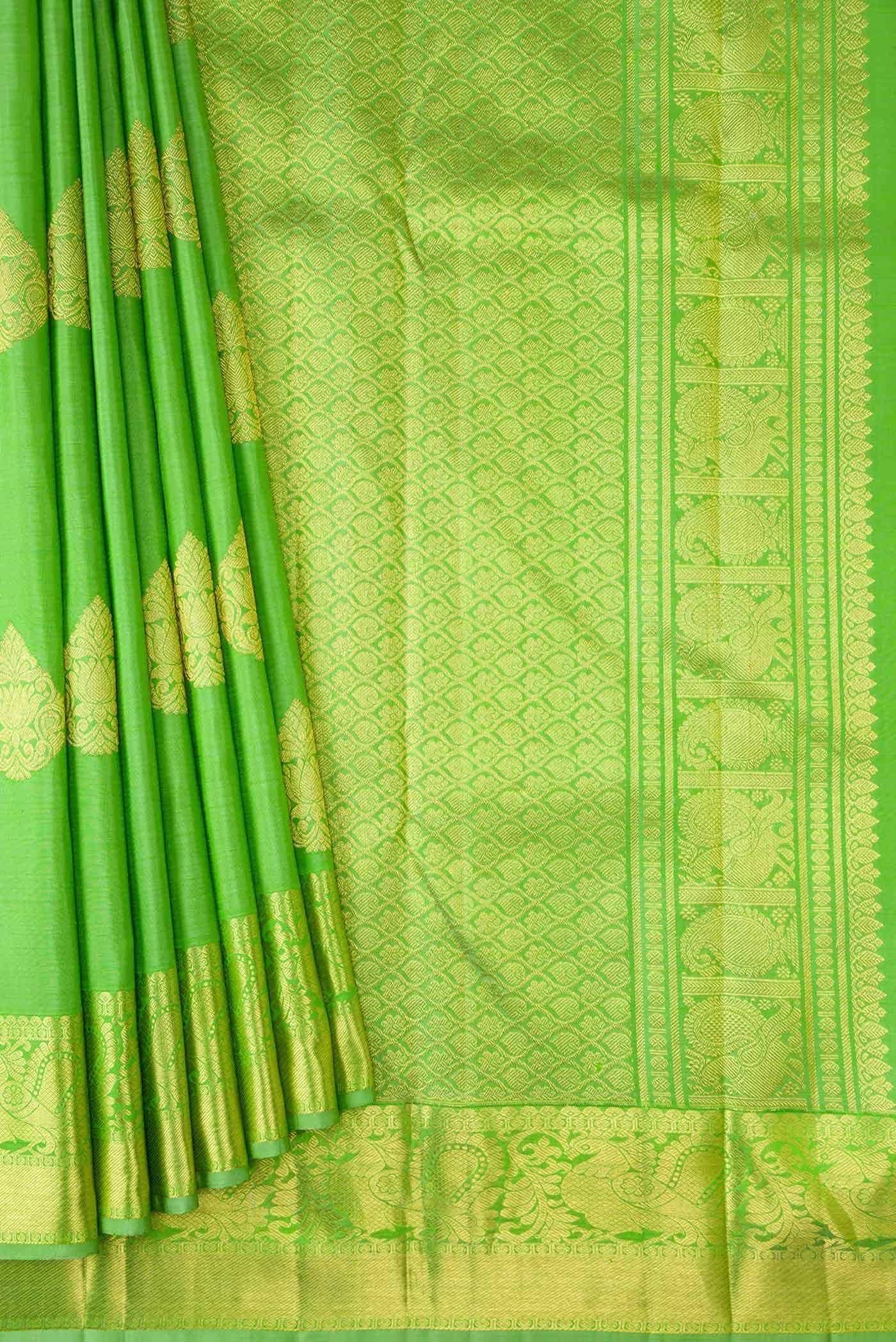 Parrot Green Dual Tone Kanchipuram Silk Saree