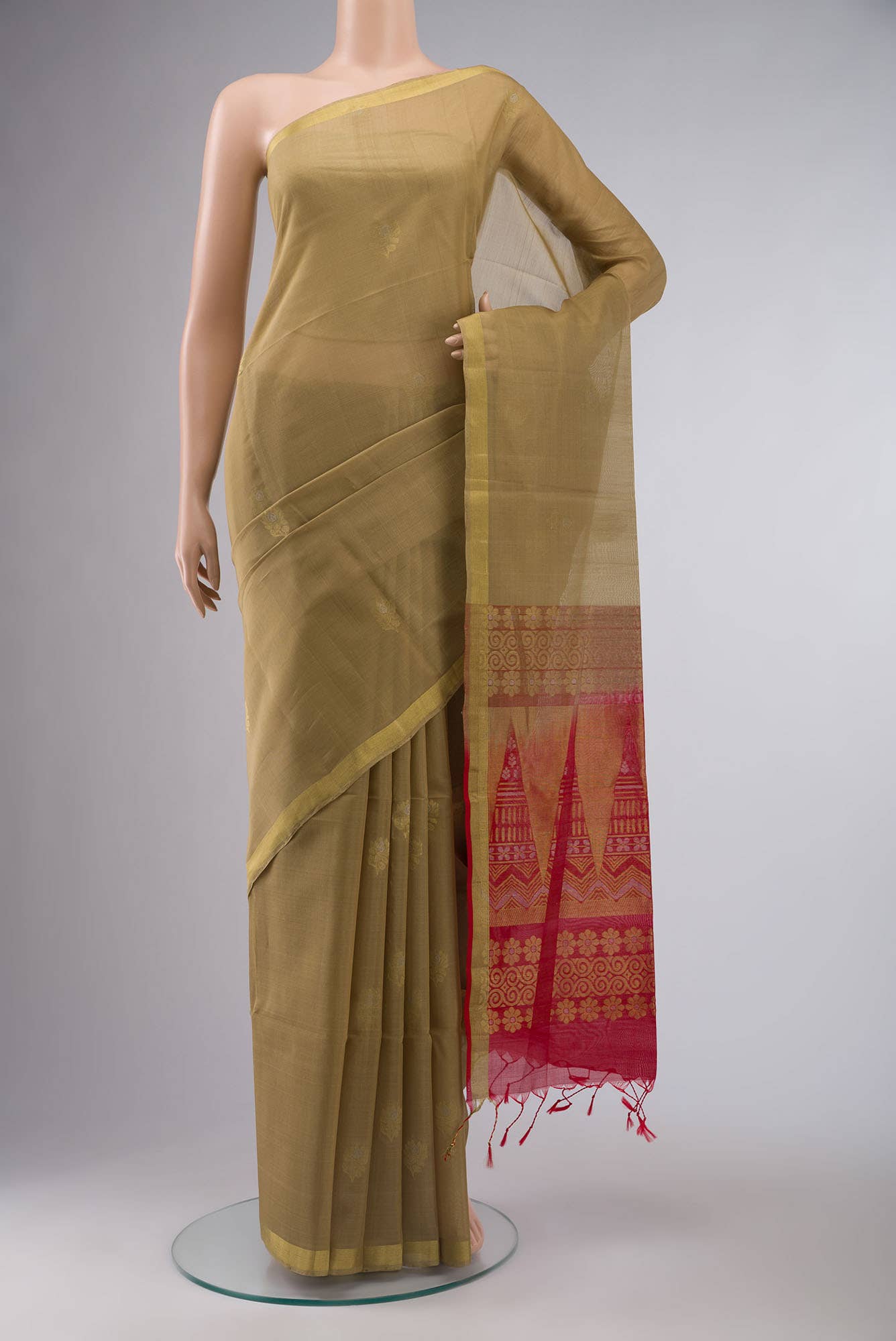 Beige Silk Cotton Saree