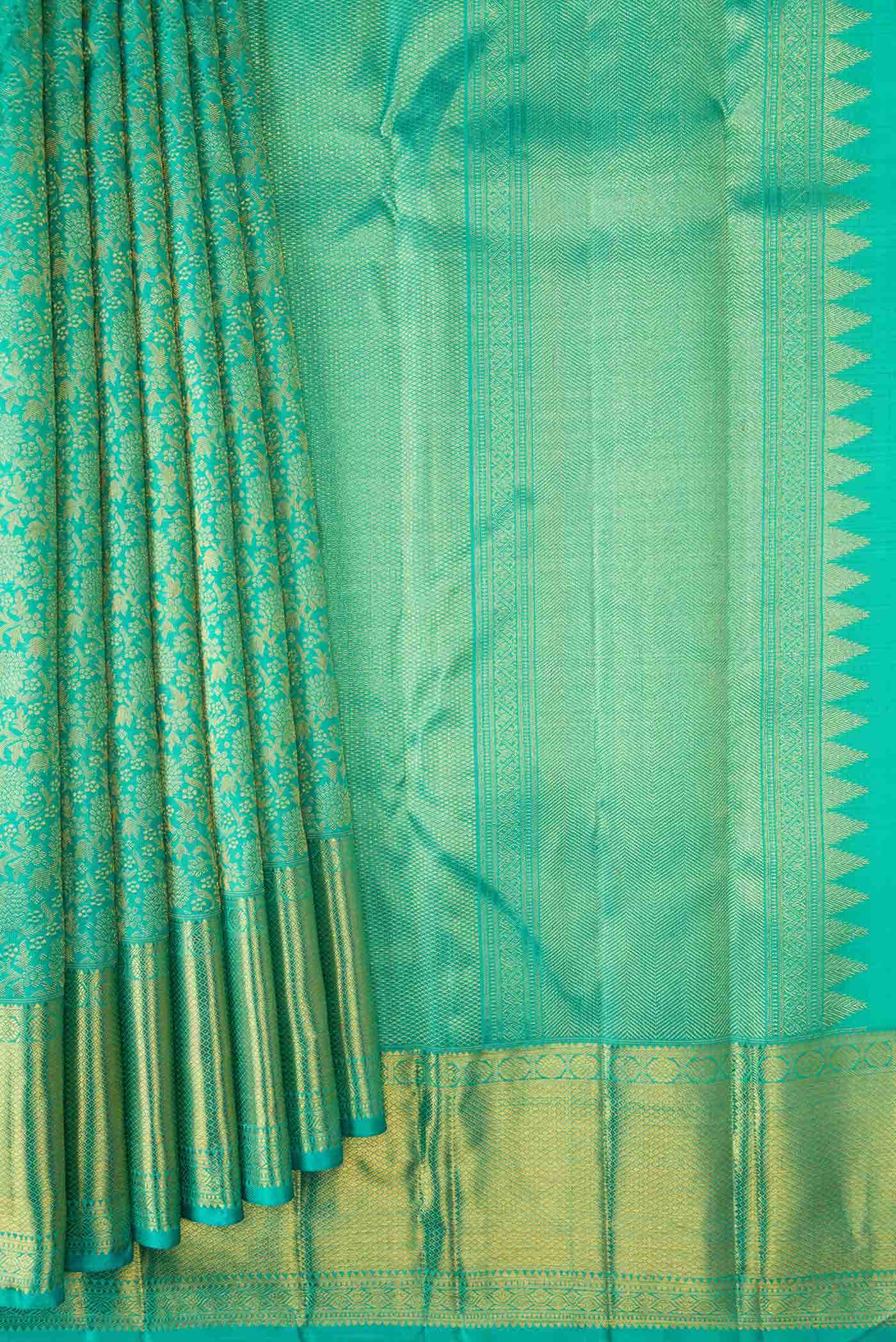 Pure Silk Pure Zari Sea Green Dual Tone Kanchipuram Saree
