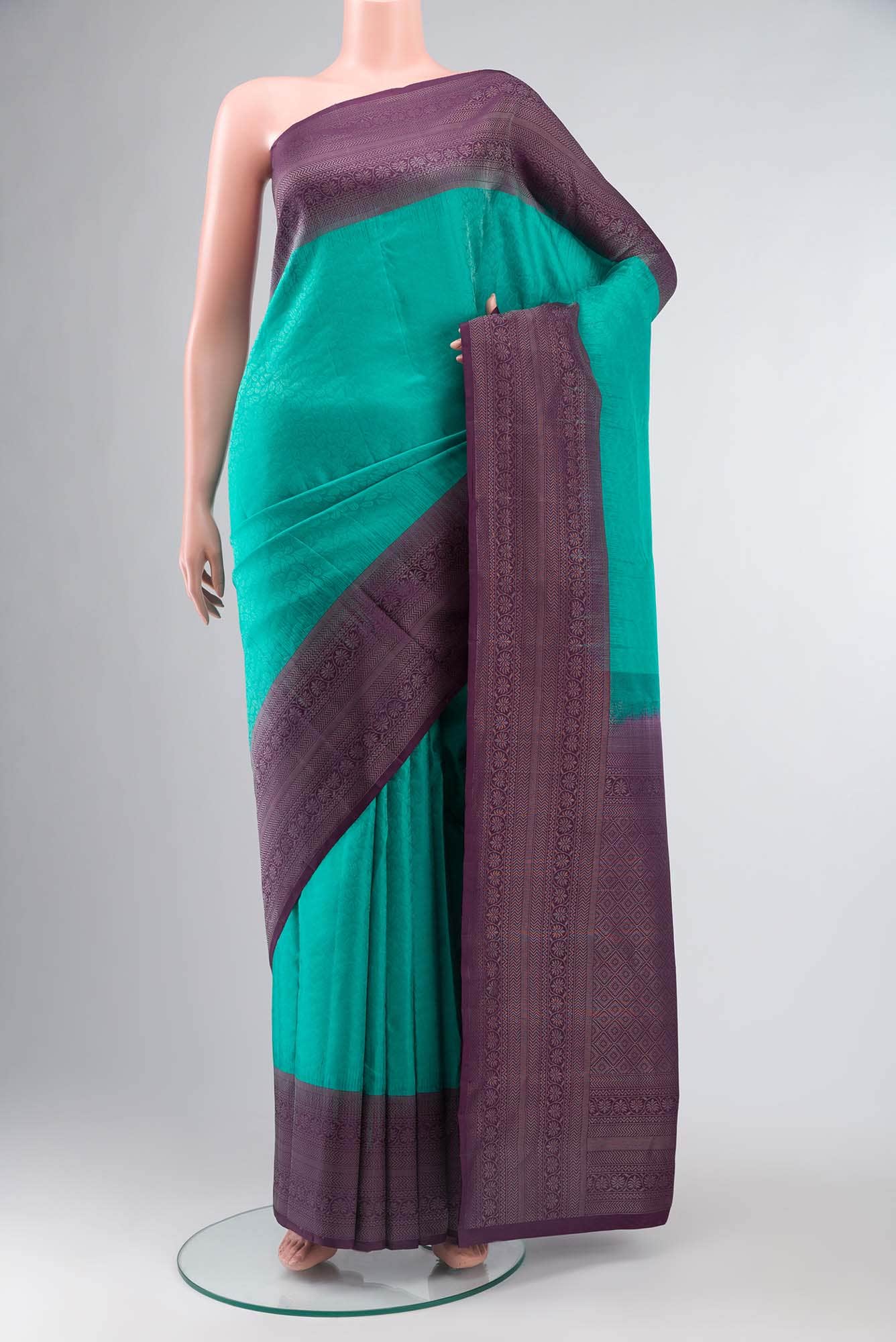 Turquoise Kanchipuram Silk Saree