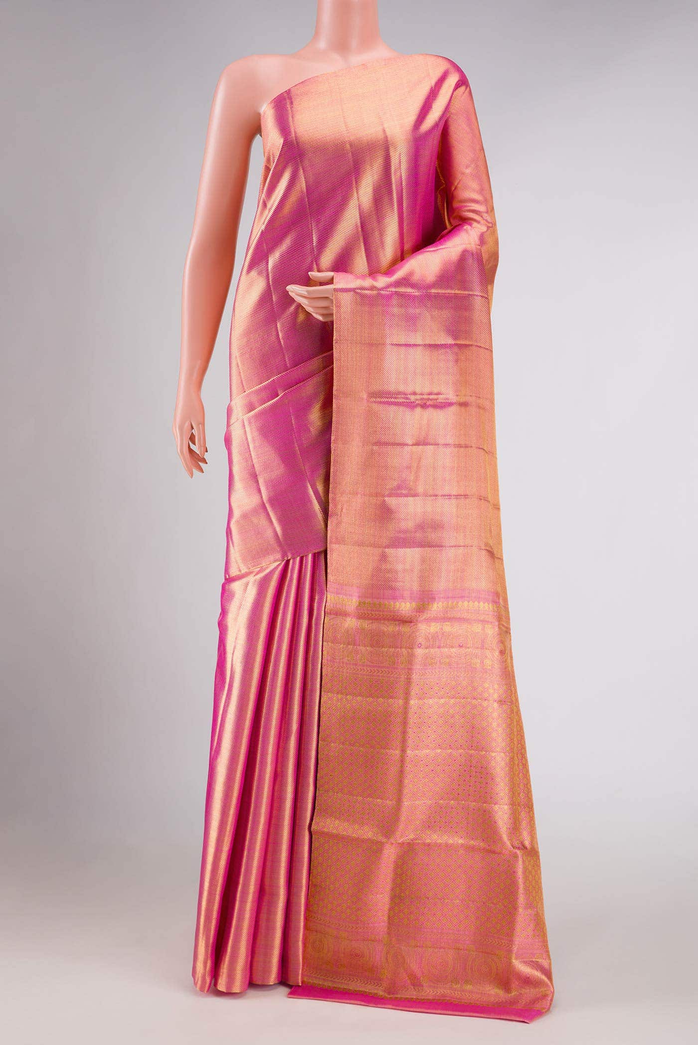 Pink Dual Tone Kanchipuram Tissue Silk Saree