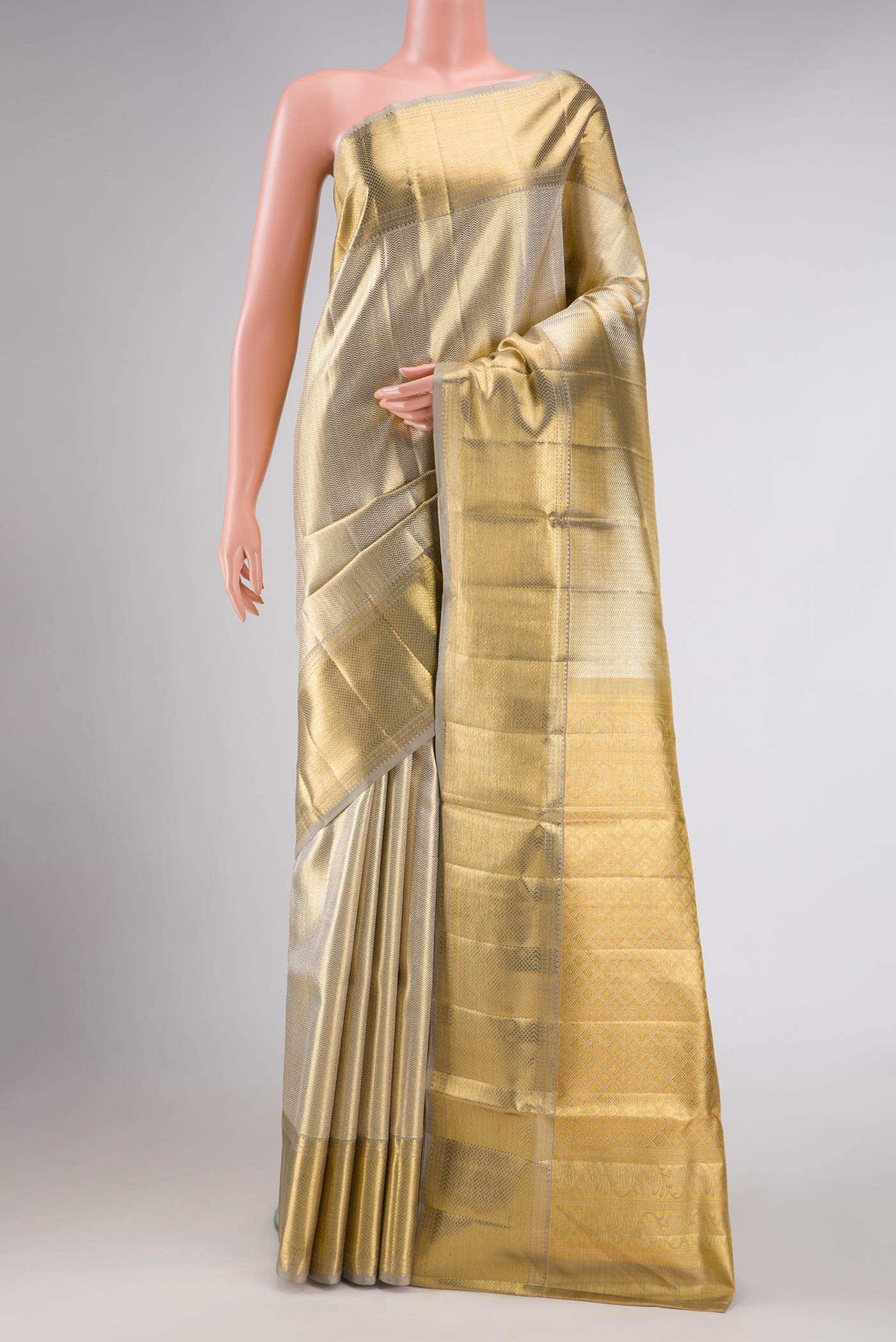 Gold Dual Tone Kanchipuram Tissue Silk Saree