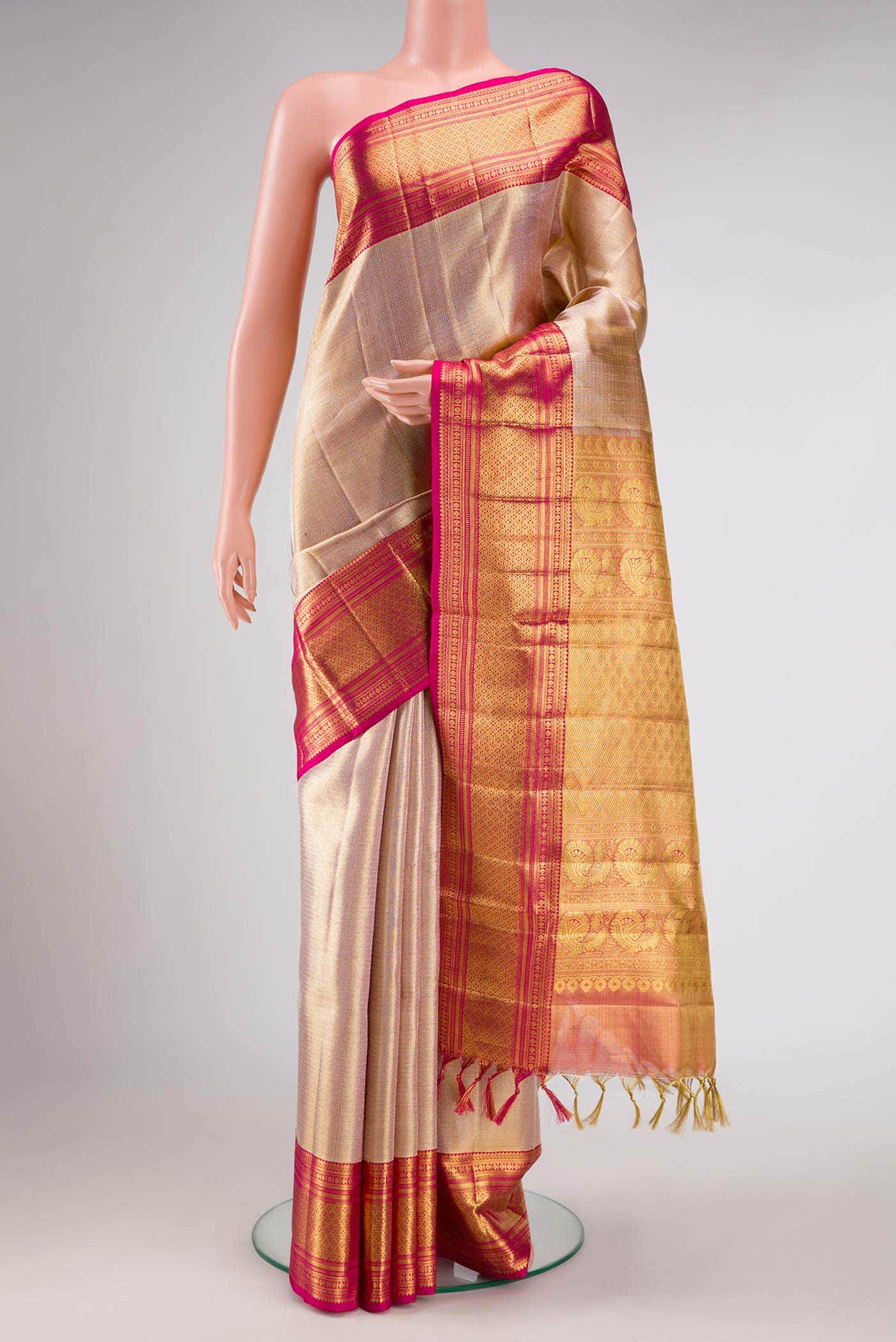 Gold Dual Tone Kanchipuram Tissue Silk Saree
