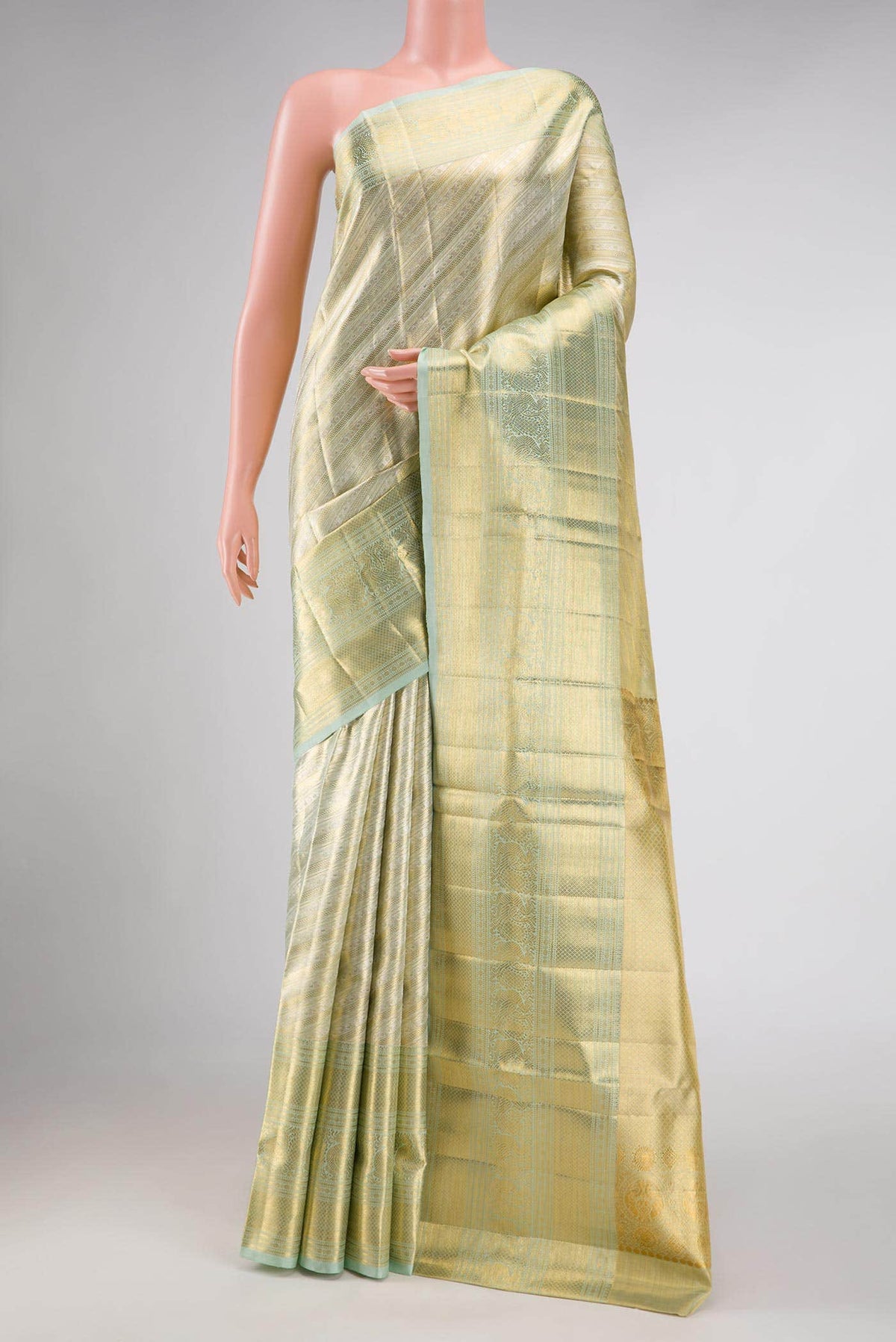 Light Green Dual Tone Kanjivaram Tissue Silk Saree