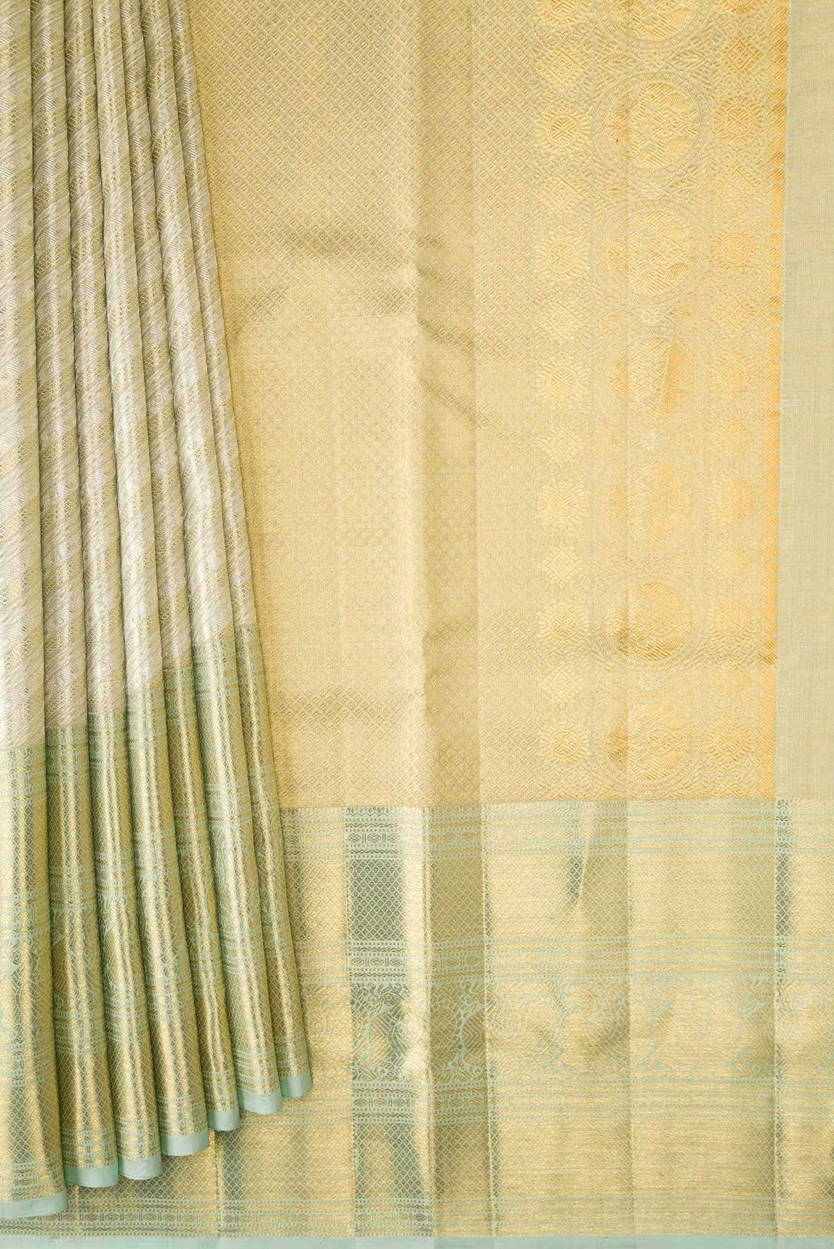 Light Green Dual Tone Kanjivaram Tissue Silk Saree