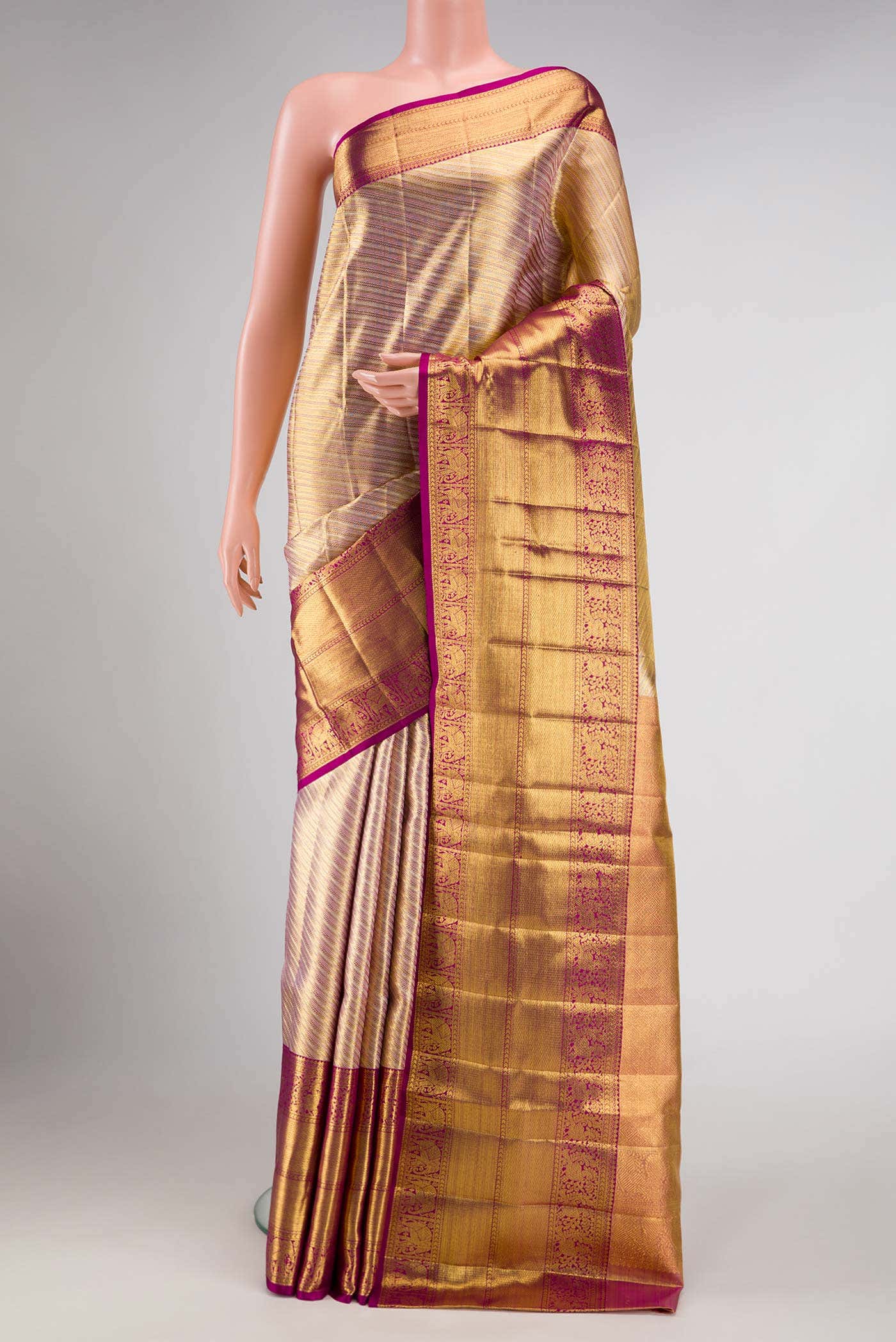 Gold Dual Tone Kanchipuram Tissue Silk Saree