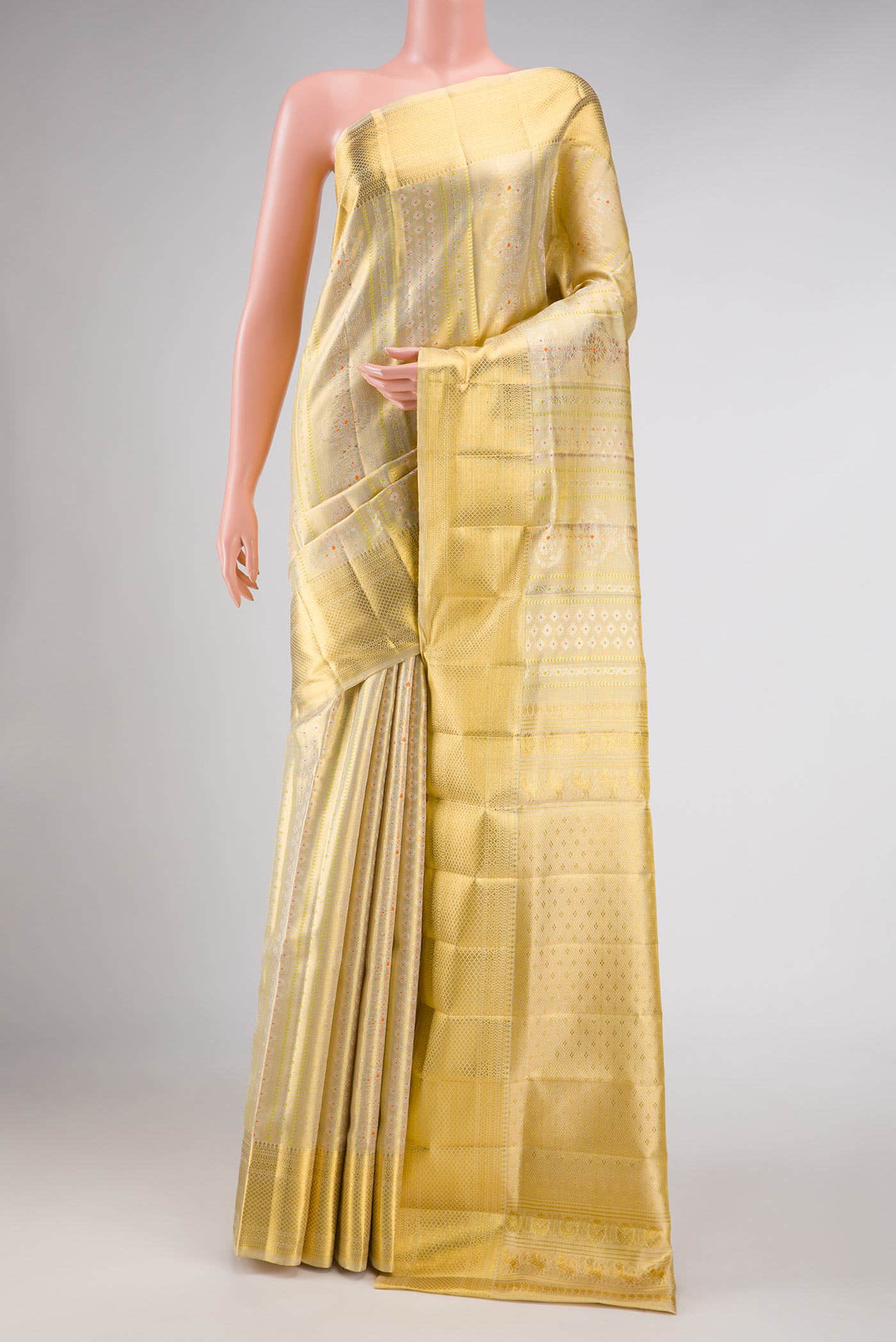 Gold Dual Tone Kanchipuram Tissue Silk Saree