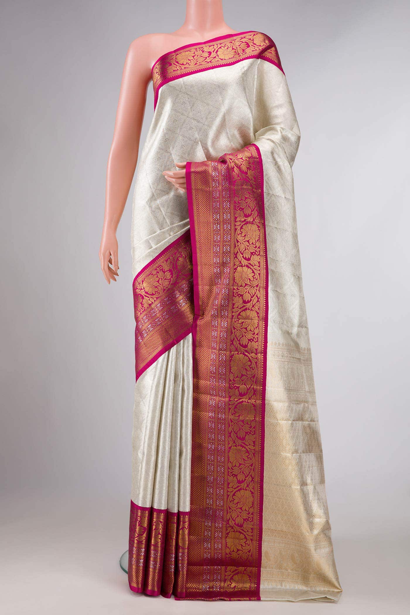 Silver Dual Tone Kanchipuram Tissue Silk Saree