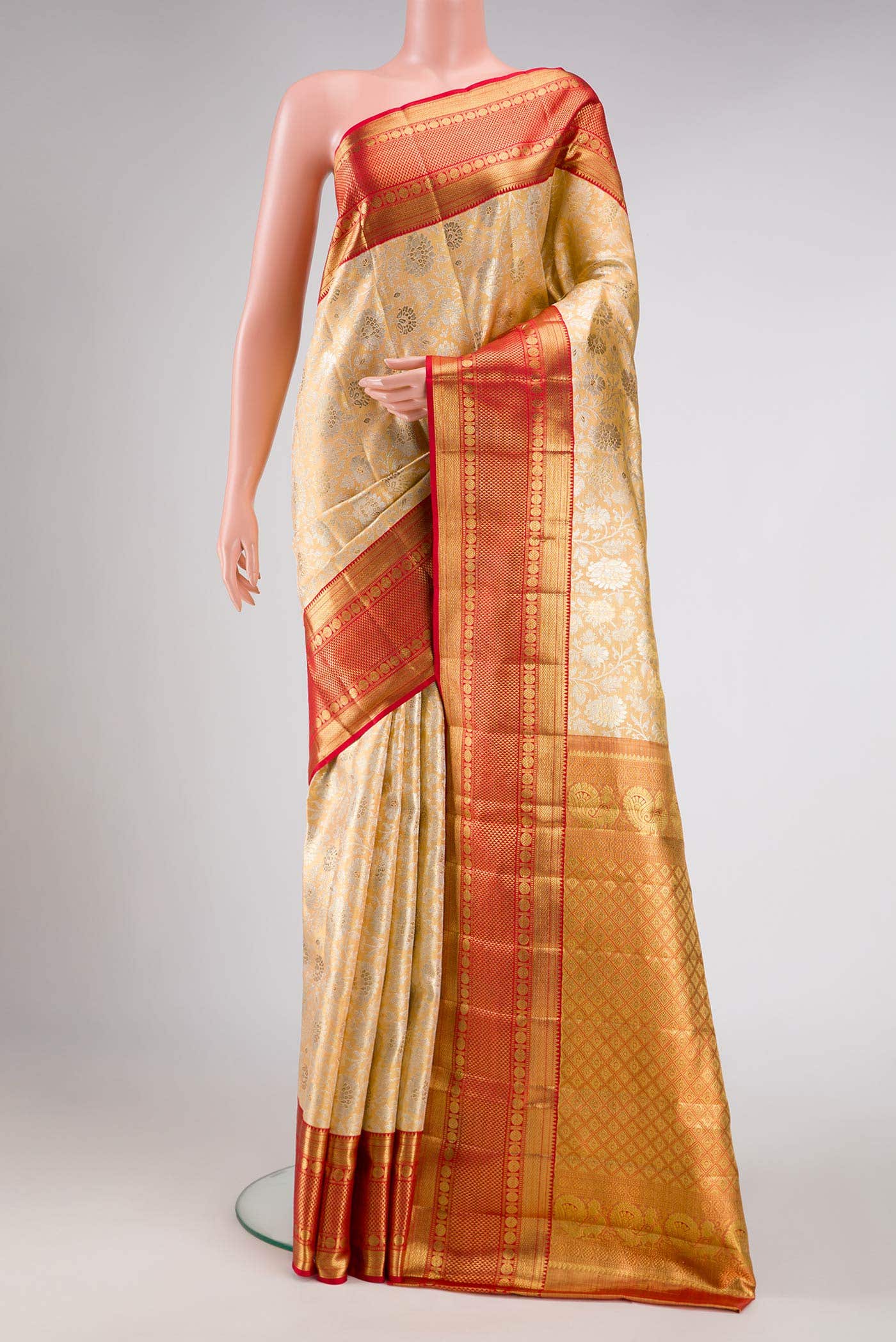 Sandal Dual Tone Kanchipuram Tissue Silk Saree