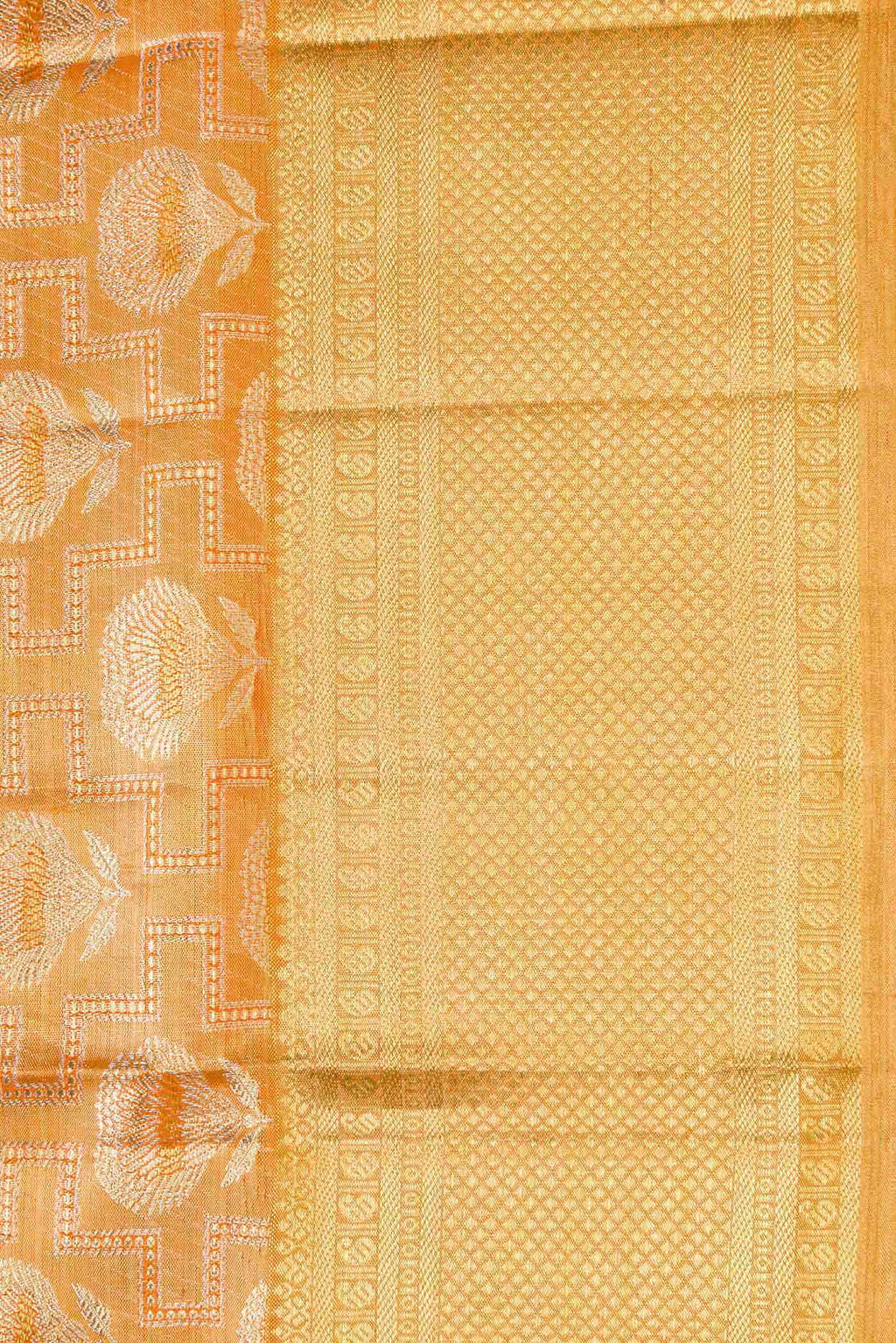 Golden Peach Dual Tone Kanchipuram Tissue Silk Saree