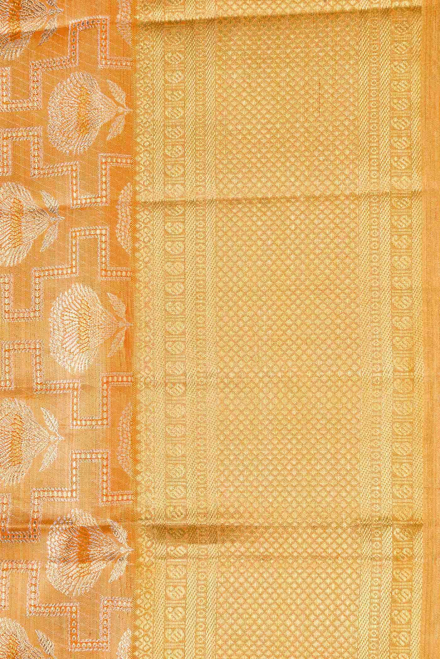 Golden Peach Dual Tone Kanchipuram Tissue Silk Saree