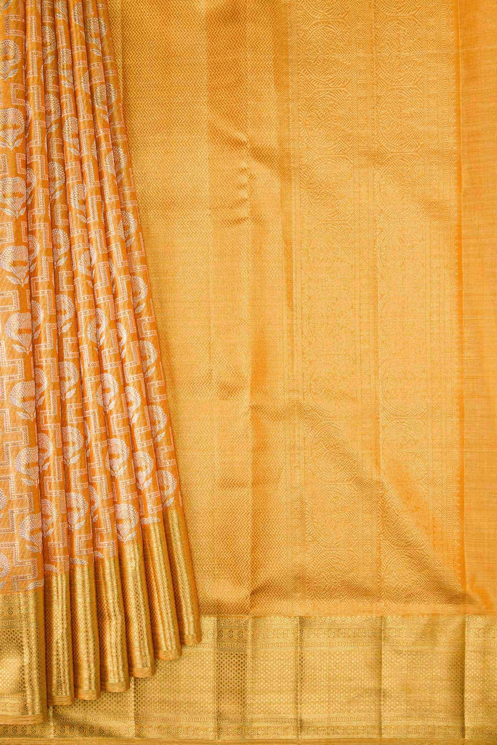 Golden Peach Dual Tone Kanchipuram Tissue Silk Saree