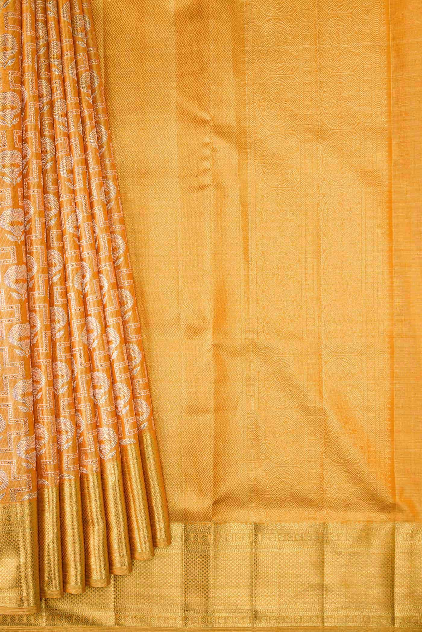 Golden Peach Dual Tone Kanchipuram Tissue Silk Saree