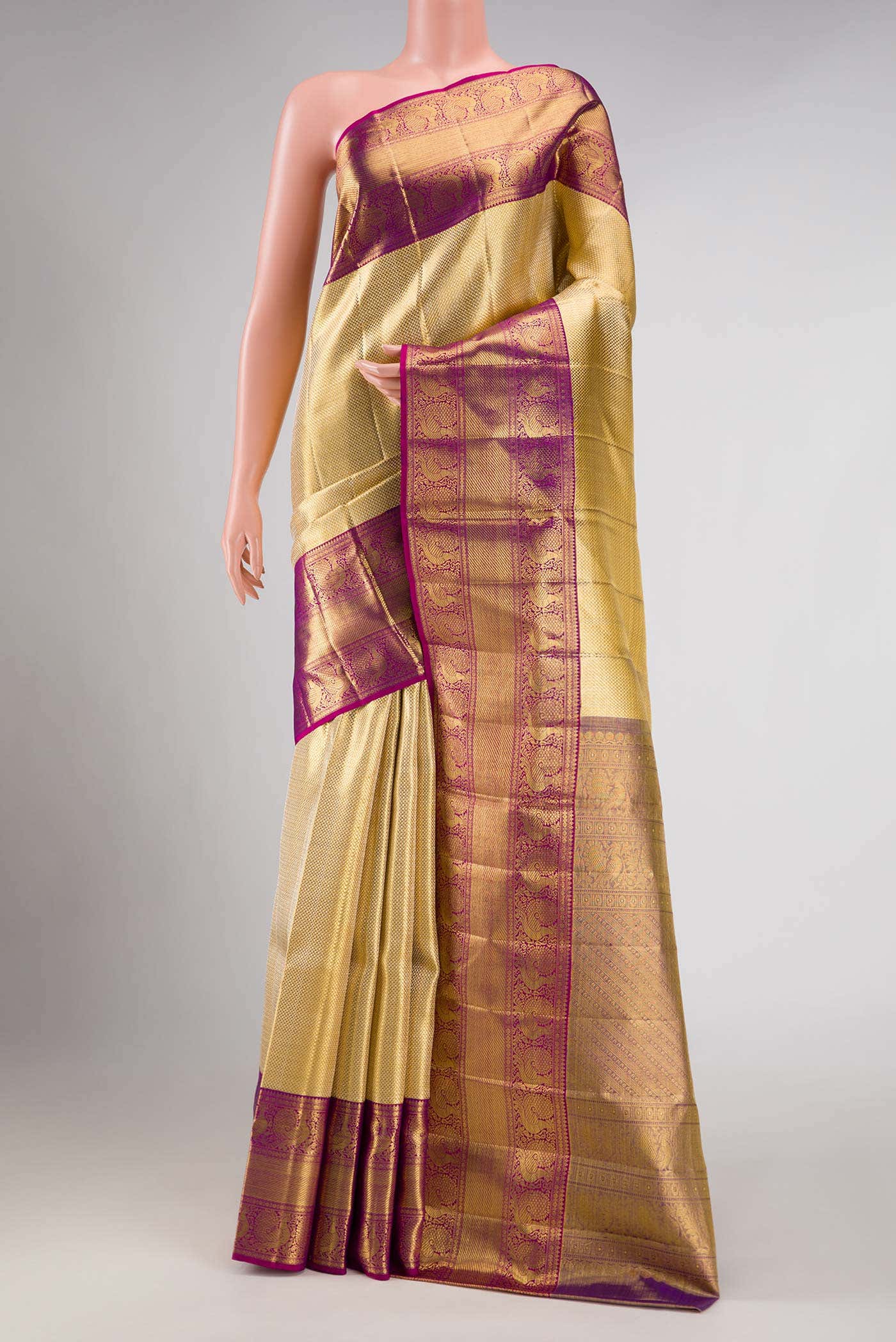 Gold Dual Tone Kanchipuram Tissue Silk Saree
