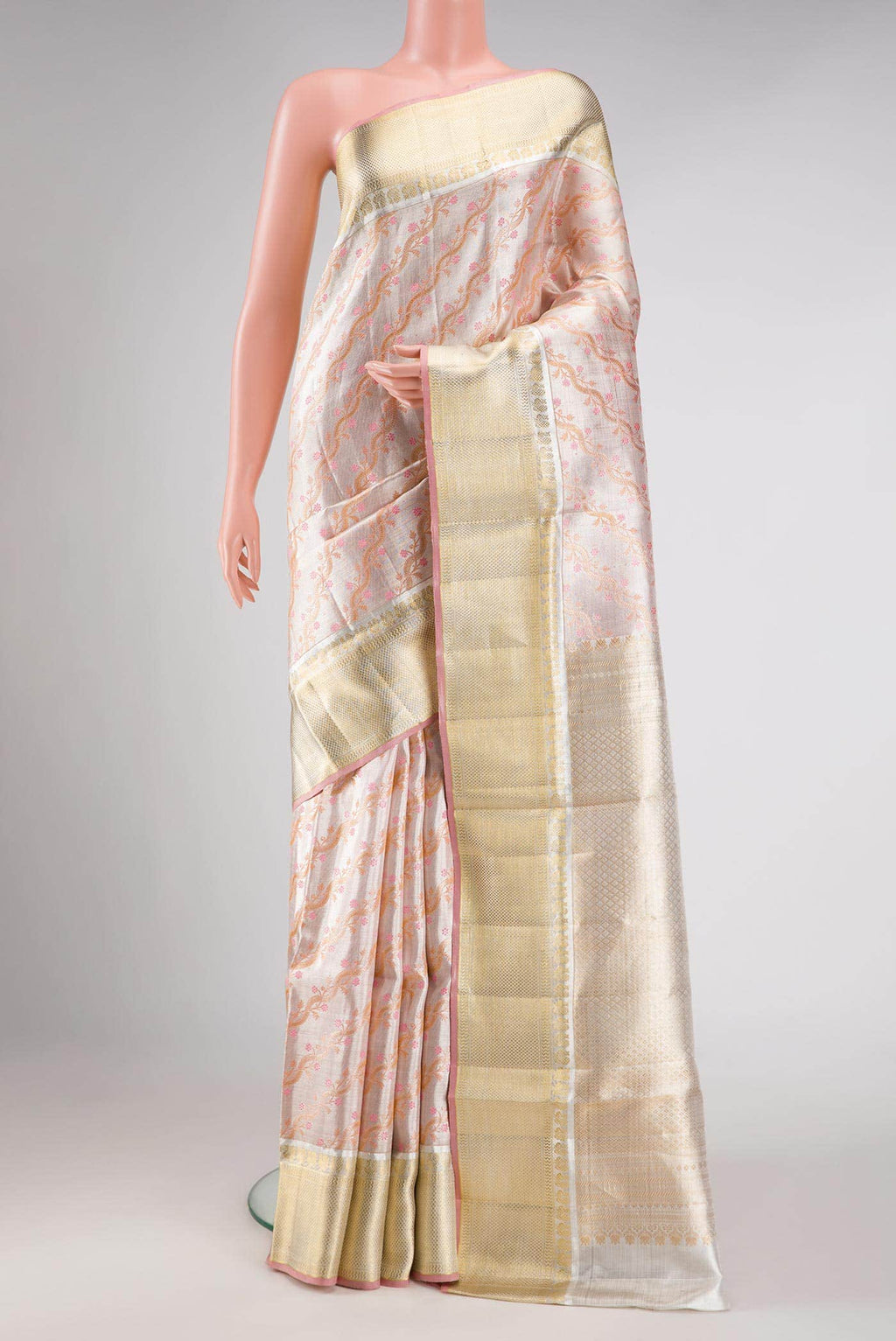 Rose Gold Kanchipuram Tissue Silk Saree
