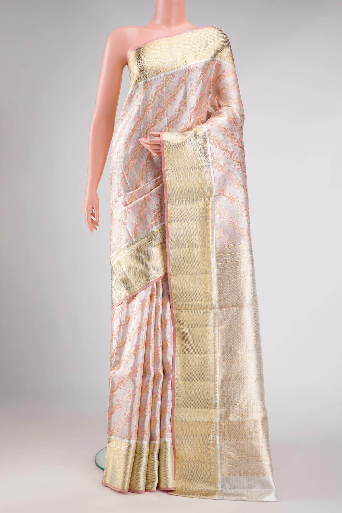 Rose Gold Kanchipuram Tissue Silk Saree
