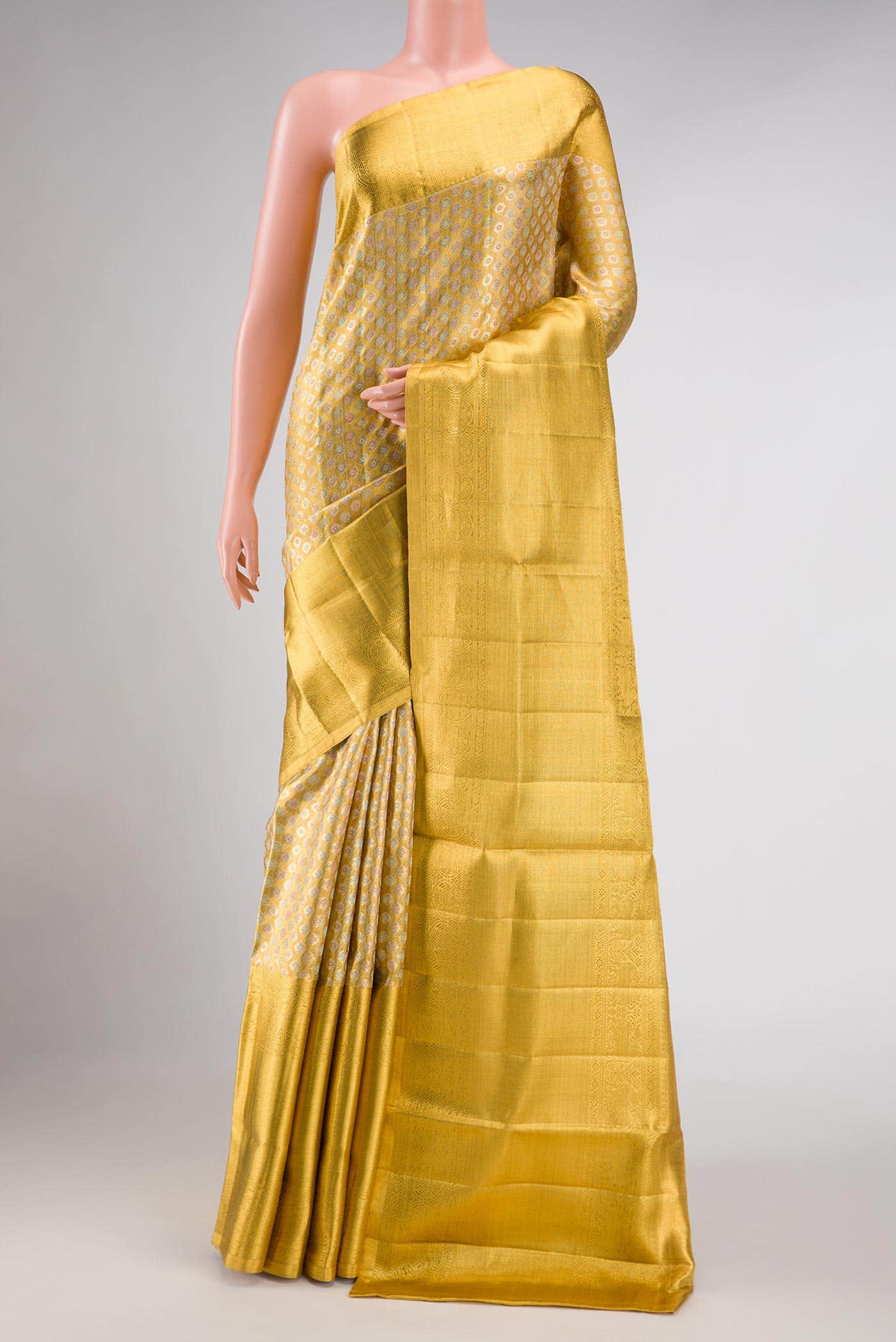Gold Dual Tone Kanchipuram Tissue Silk Saree