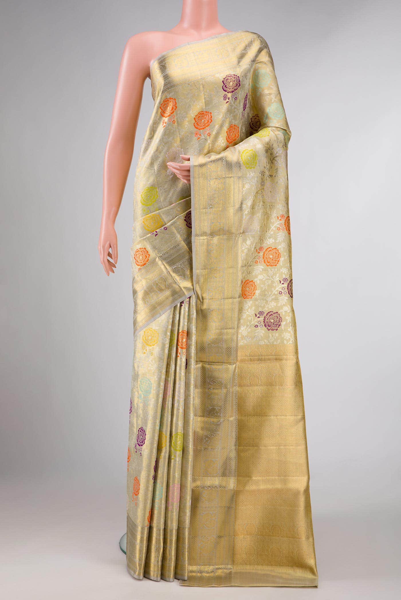 Light Green Dual Tone Kanchipuram Tissue Silk Saree