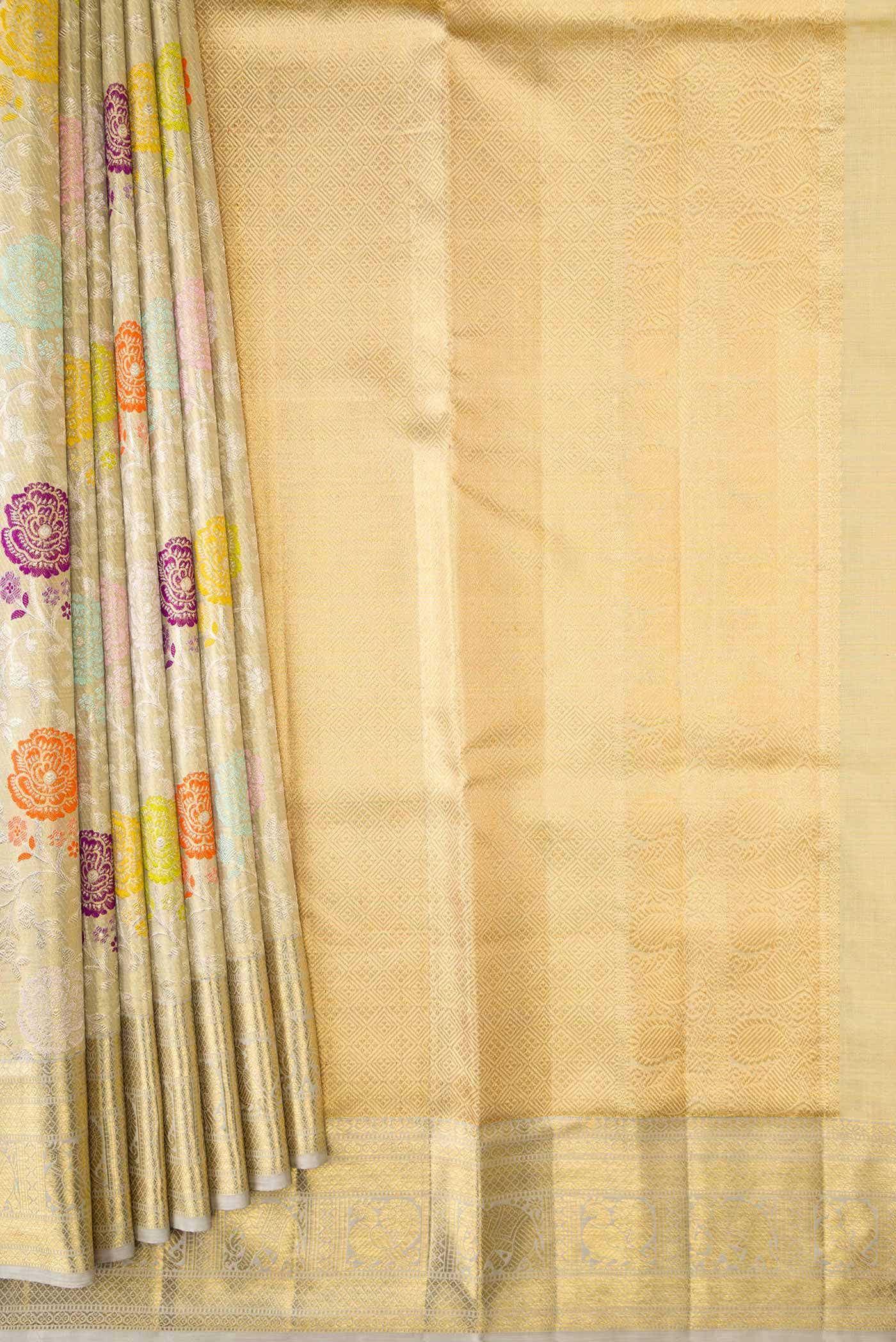 Light Green Dual Tone Kanchipuram Tissue Silk Saree