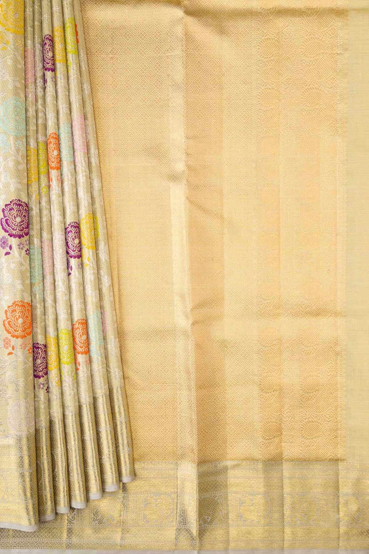 Gold Dual Tone Kanjivaram Tissue Silk Saree