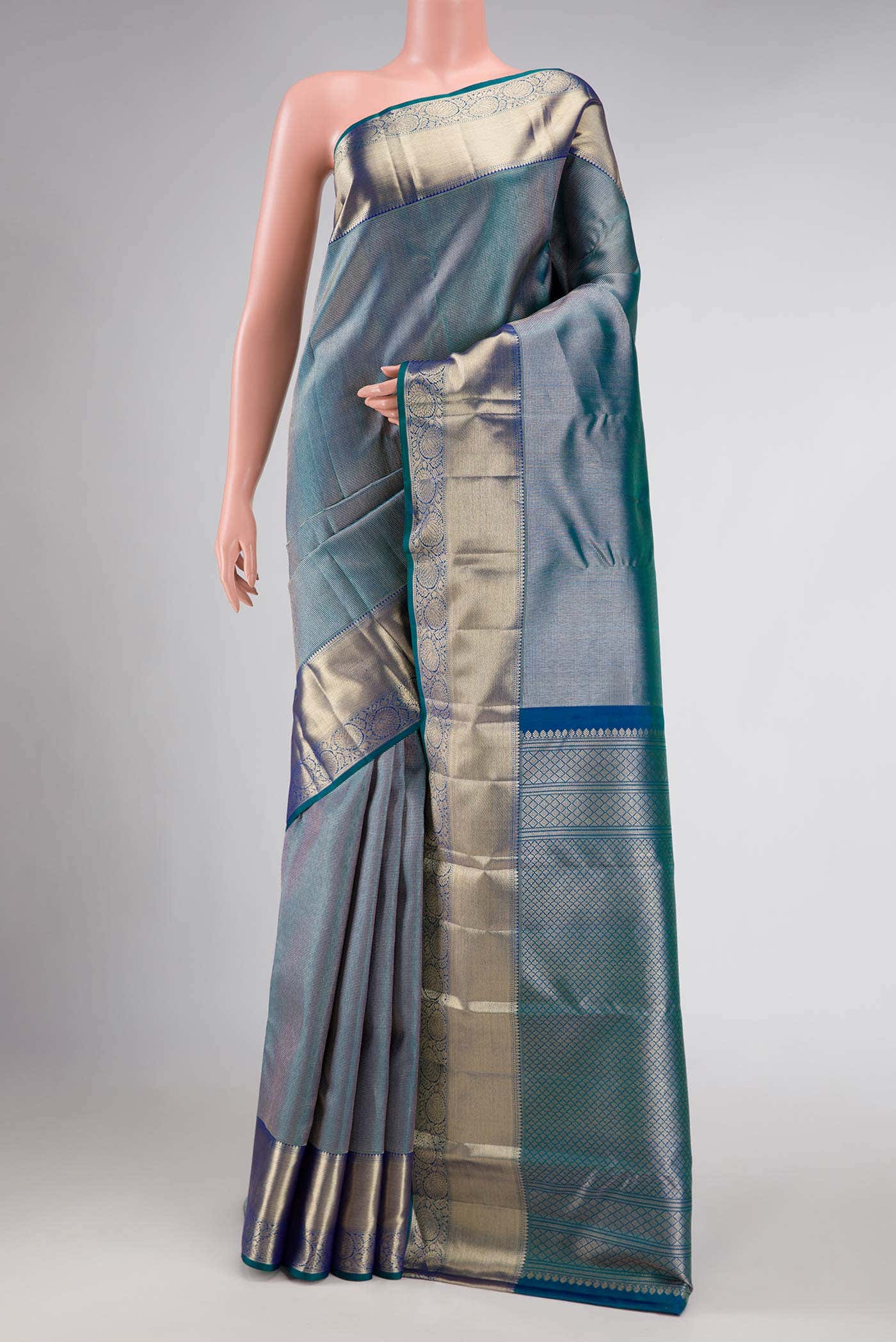 Peacock Blue Dual Tone Kanchipuram Silk Saree