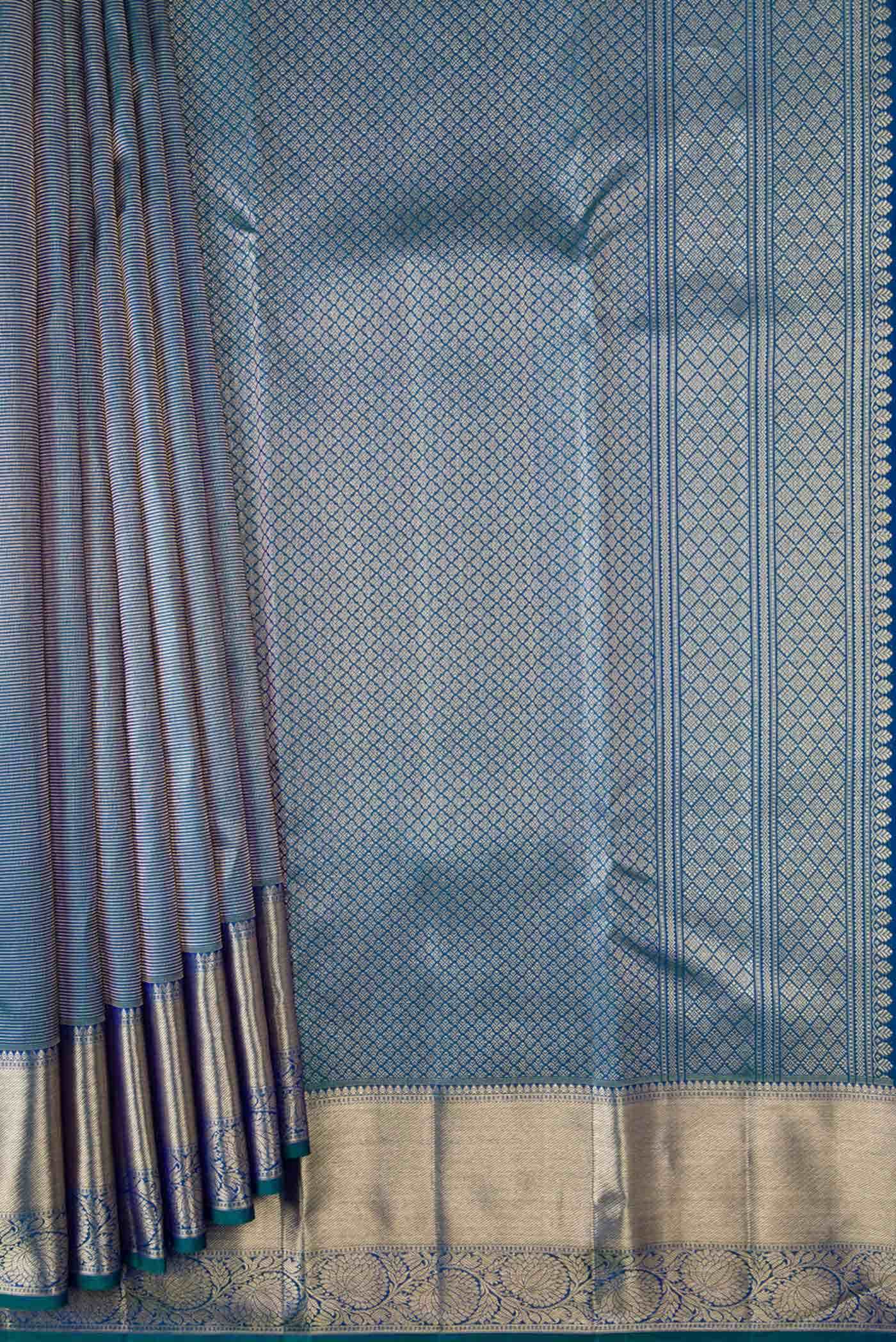 Peacock Blue Dual Tone Kanchipuram Silk Saree