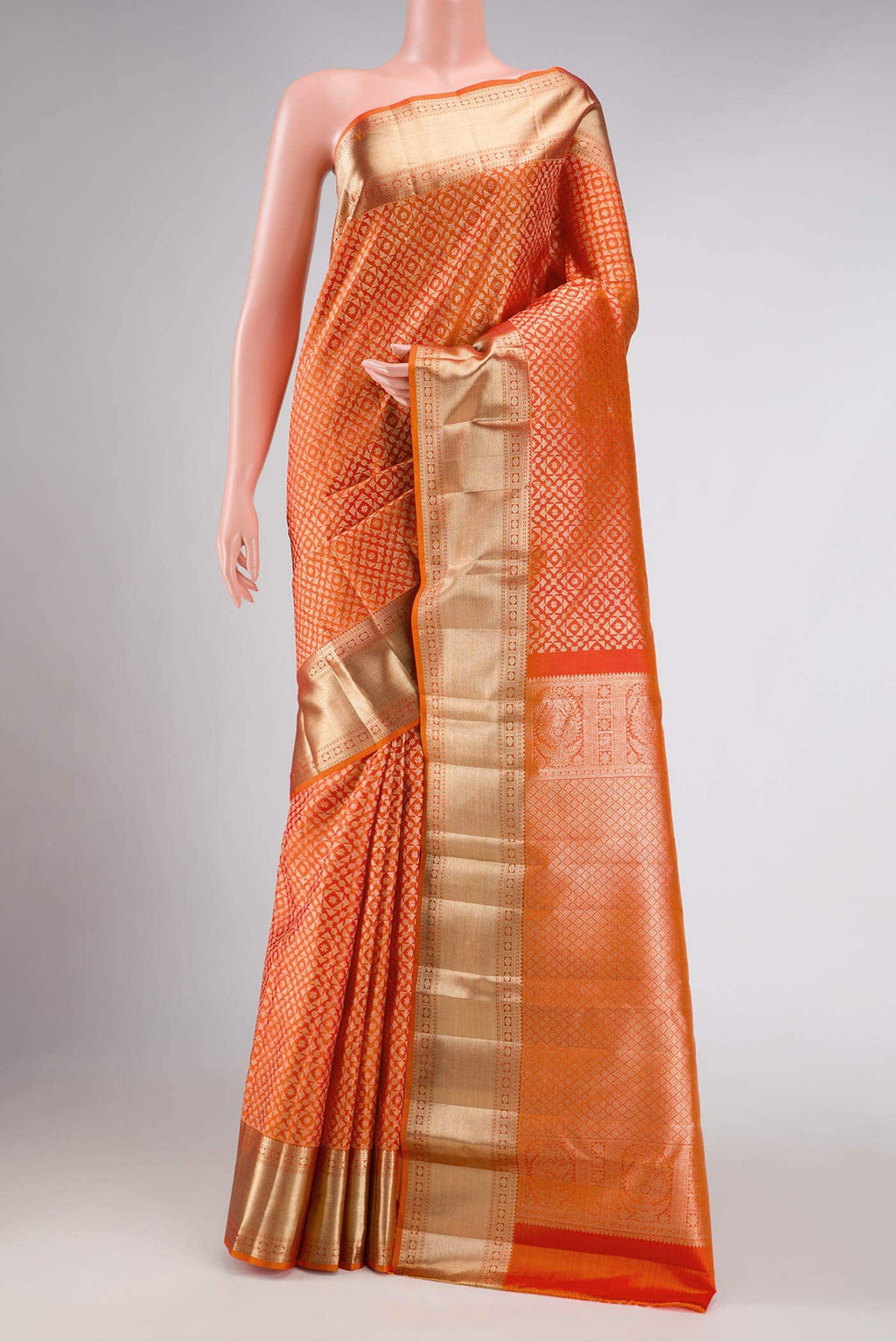 Orange Dual Tone Kanchipuram Silk Saree