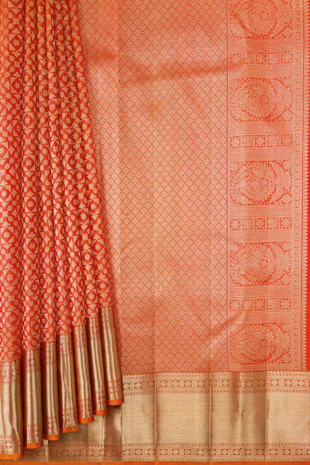 Orange Dual Tone Kanchipuram Silk Saree