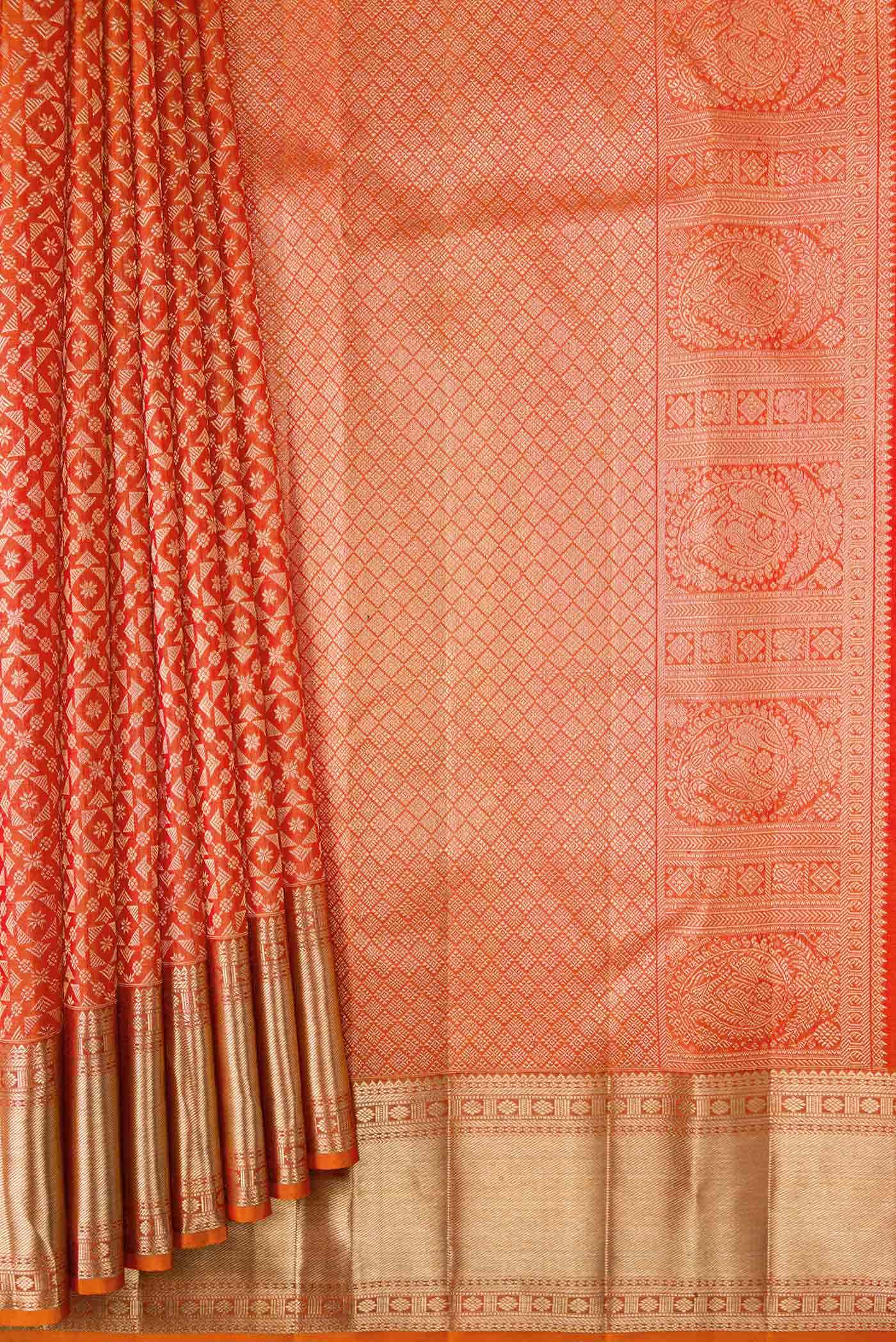 Orange Dual Tone Kanchipuram Silk Saree