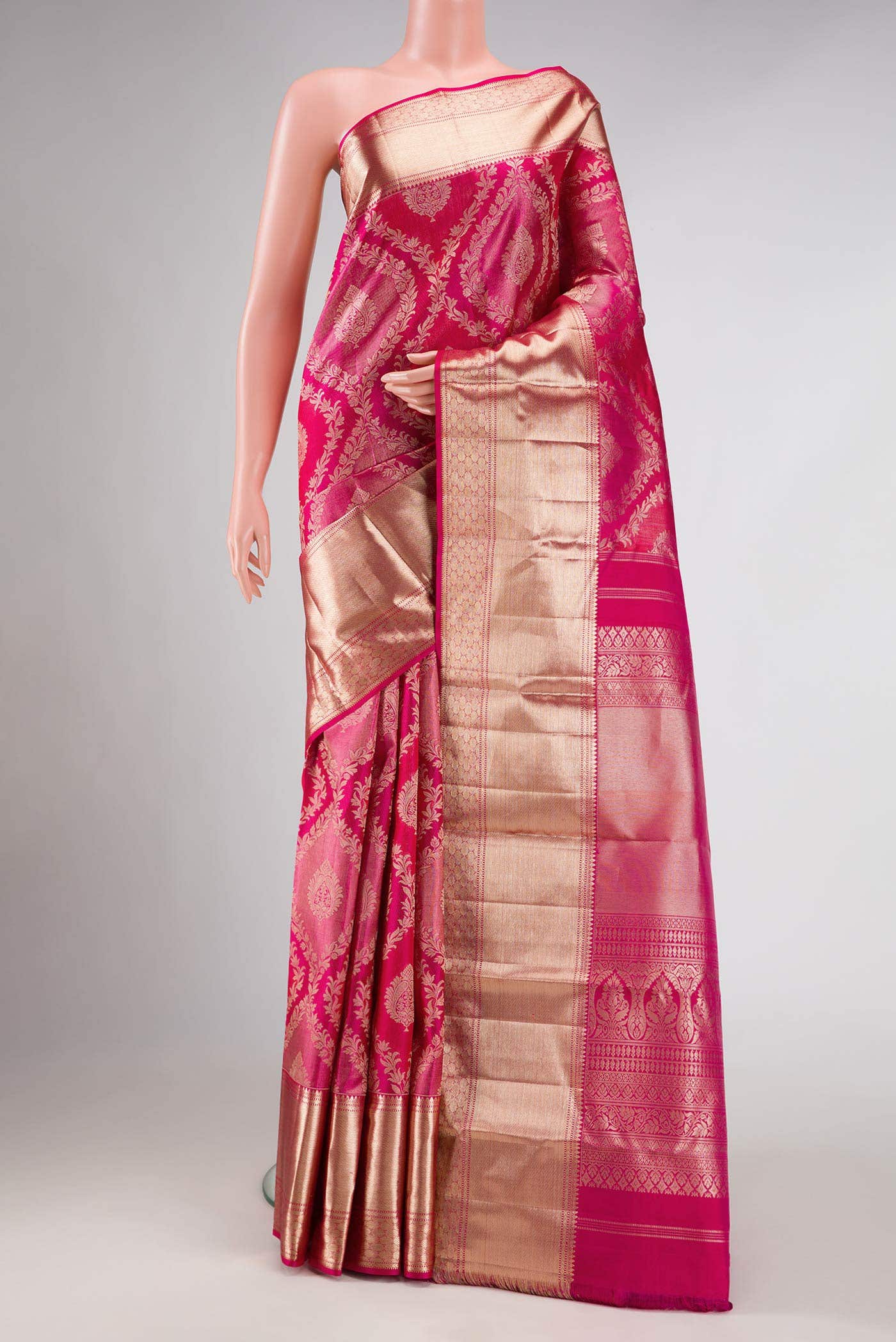 Dark Pink Dual Tone Kanchipuram Silk Saree
