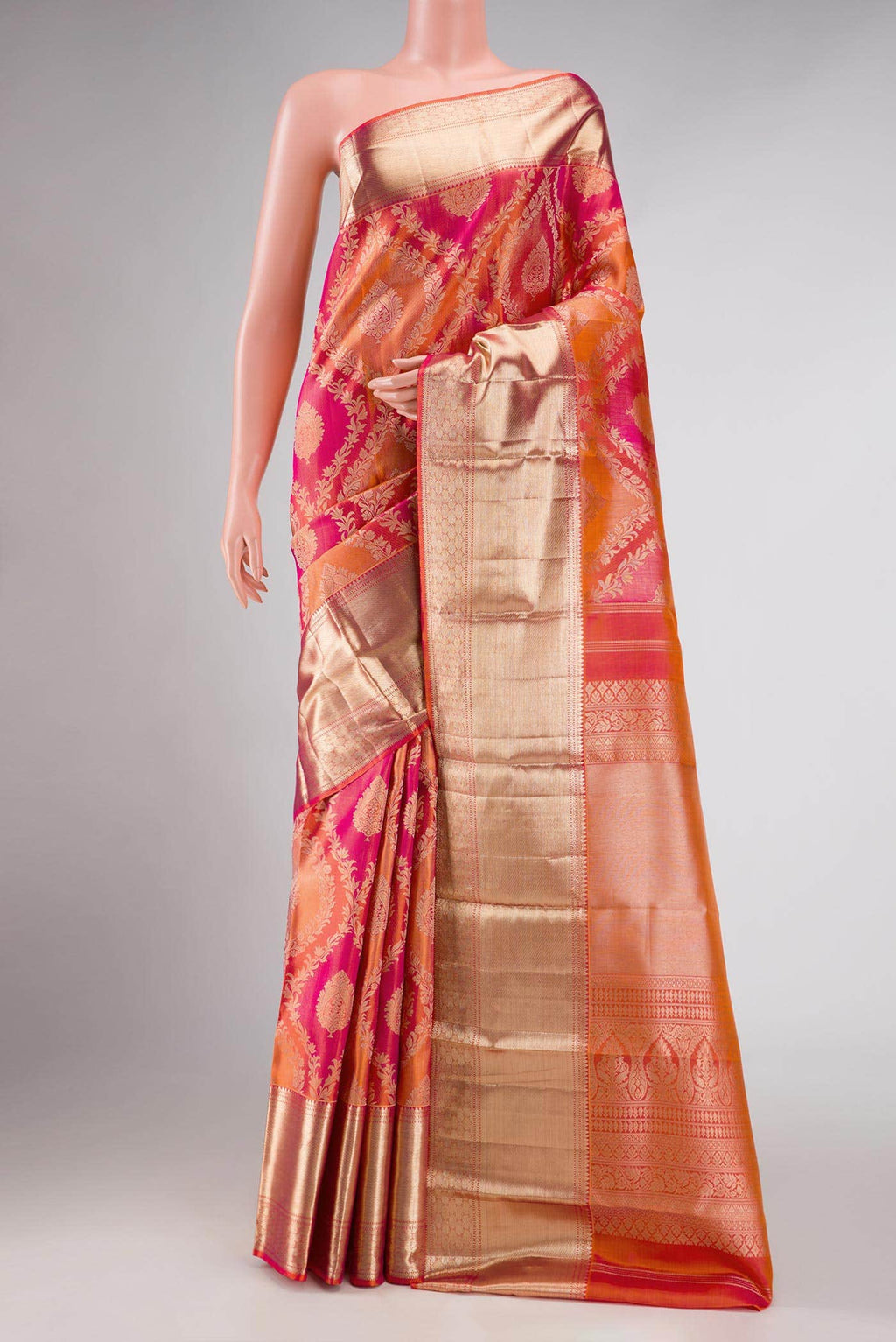 Pink Dual Tone Kanchipuram Silk Saree