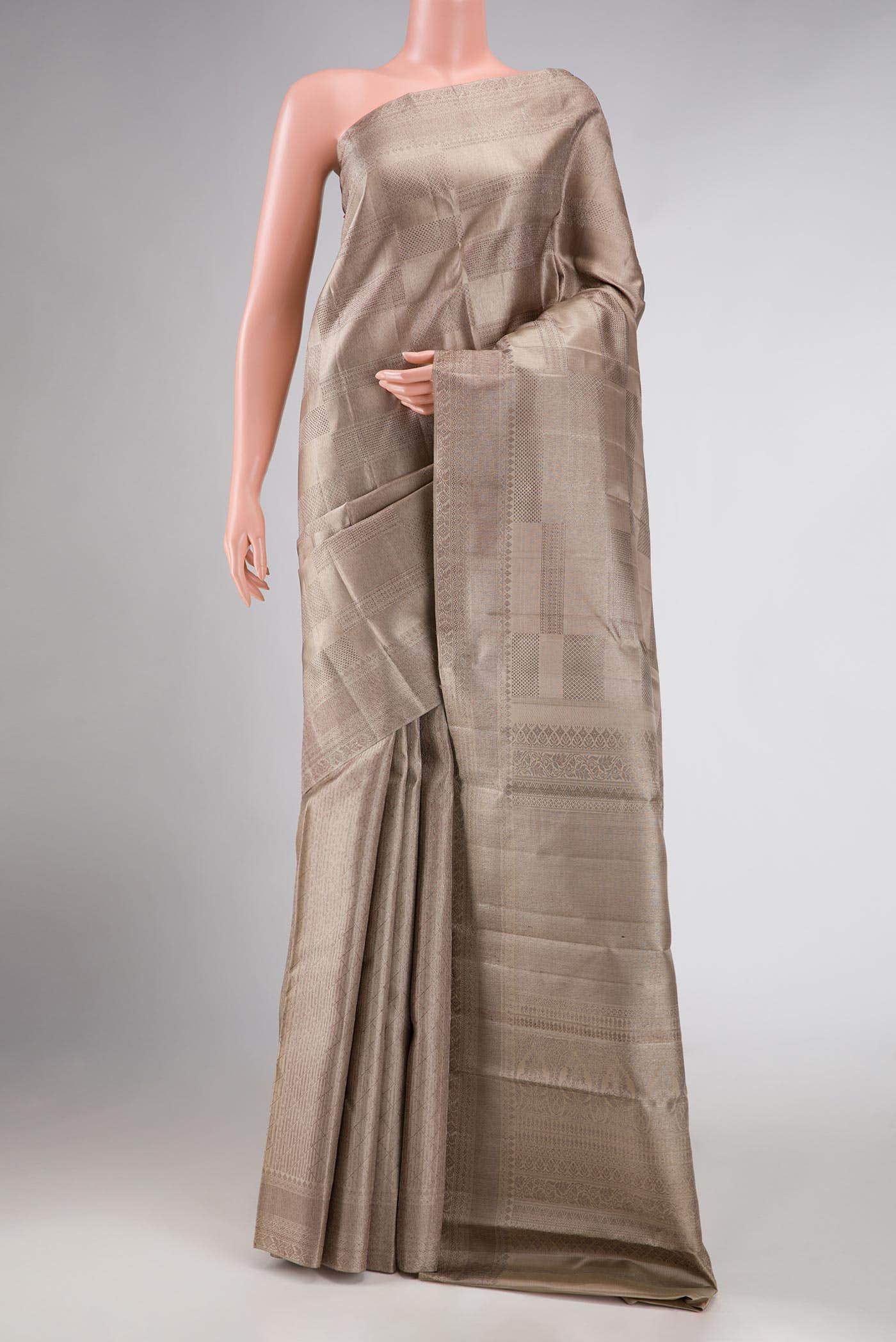 Dark Beige Dual Tone Kanchipuram Silk Saree