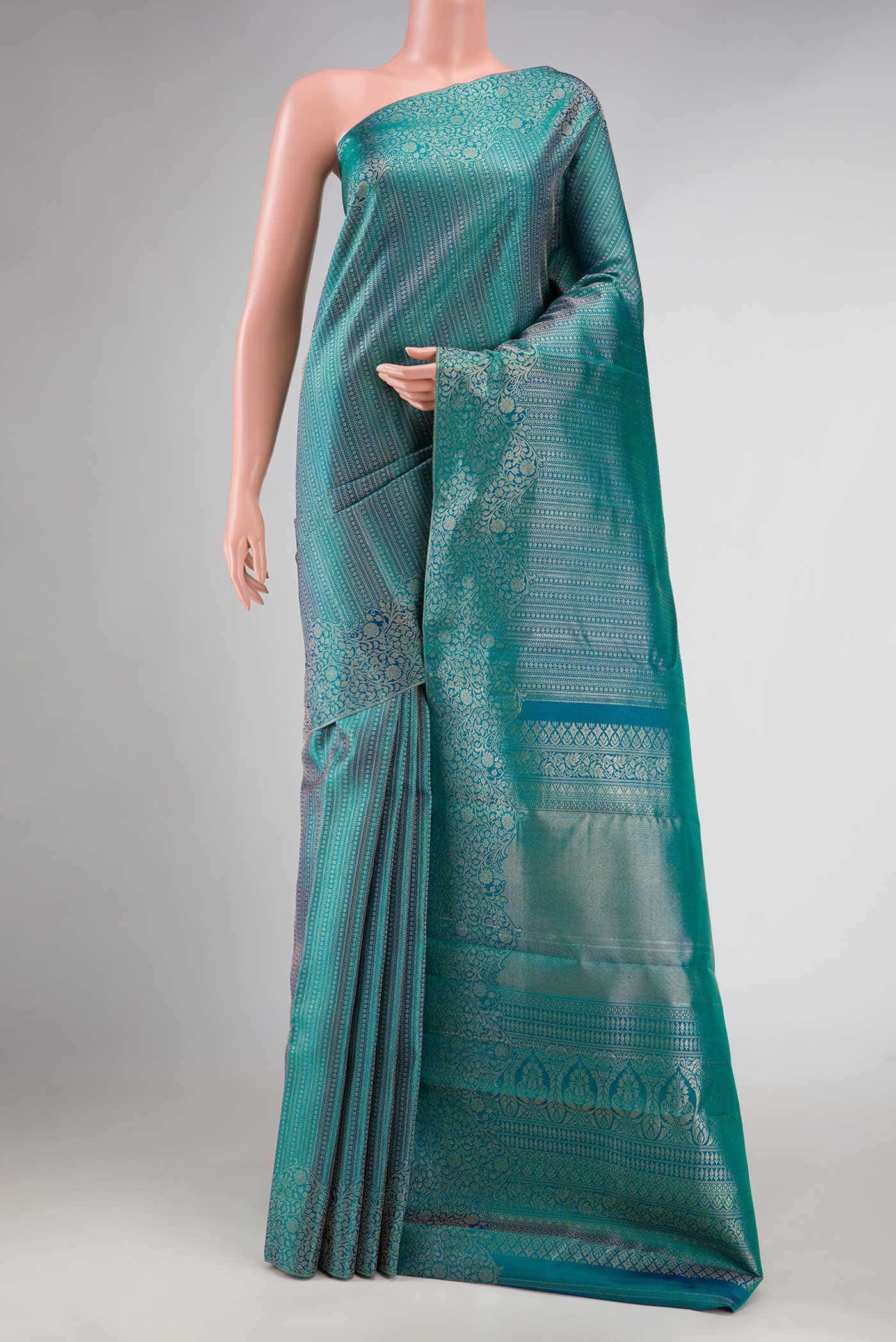 Peacock Blue Dual Tone Kanchipuram Silk Saree